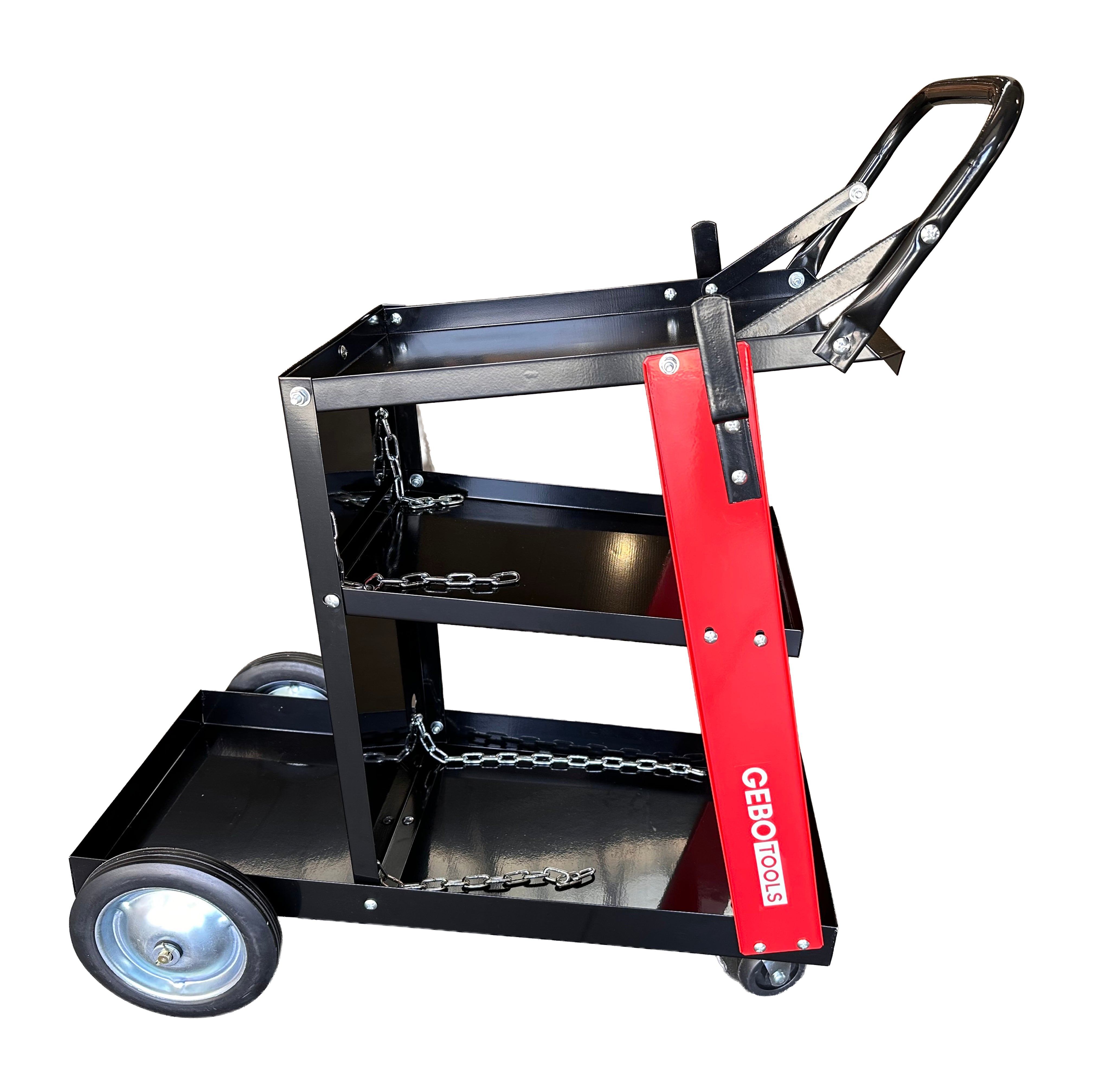 Carrello metallico per saldatura, a 3 ripiani, trasporto saldatrice con ruote, carico 45 kg, stazione mobile per attrezzatura per saldare, da officina,705 x 420 x 775 mm Gebo Tools