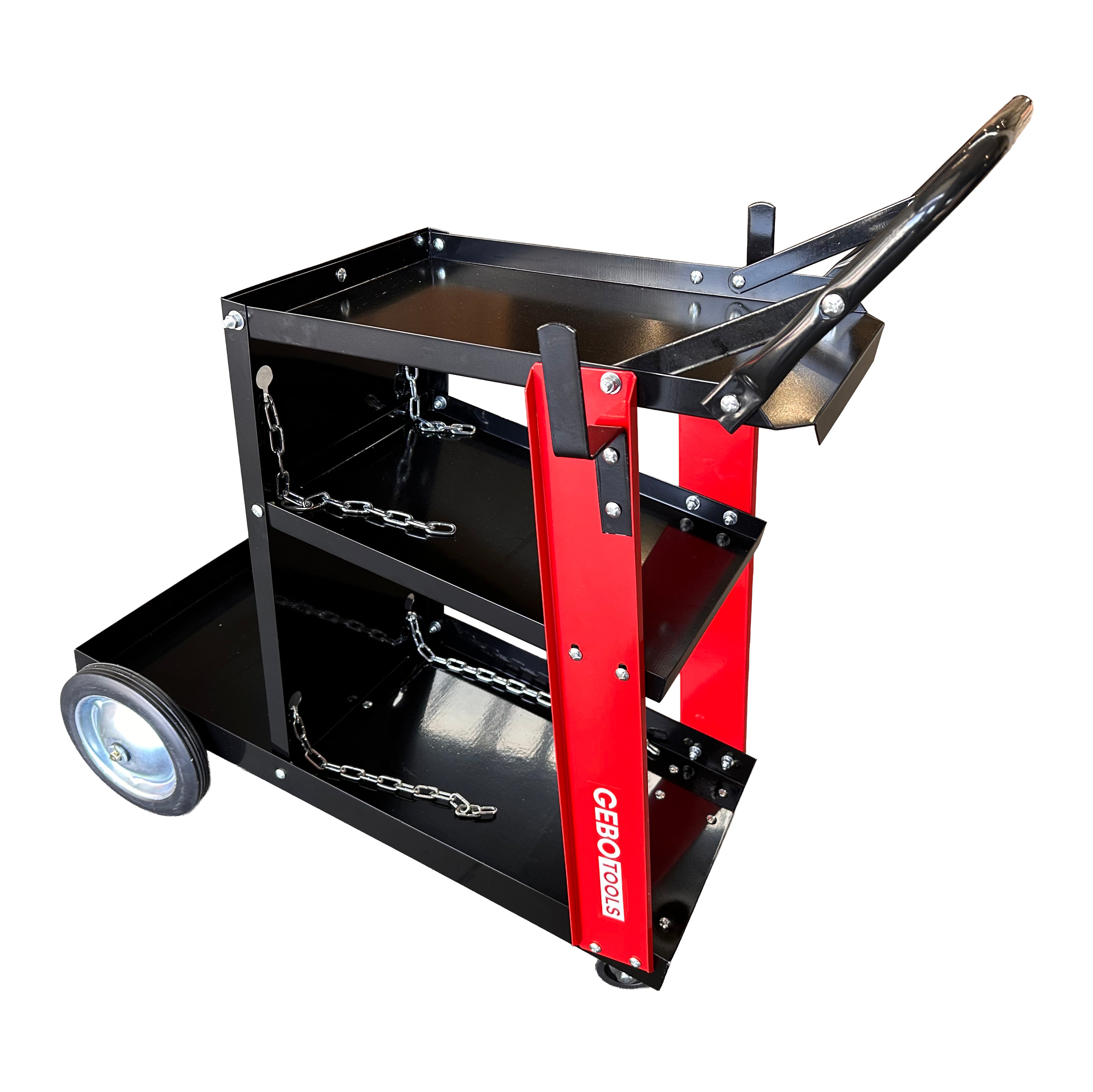 Carrello metallico per saldatura, a 3 ripiani, trasporto saldatrice con ruote, carico 45 kg, stazione mobile per attrezzatura per saldare, da officina,705 x 420 x 775 mm Gebo Tools