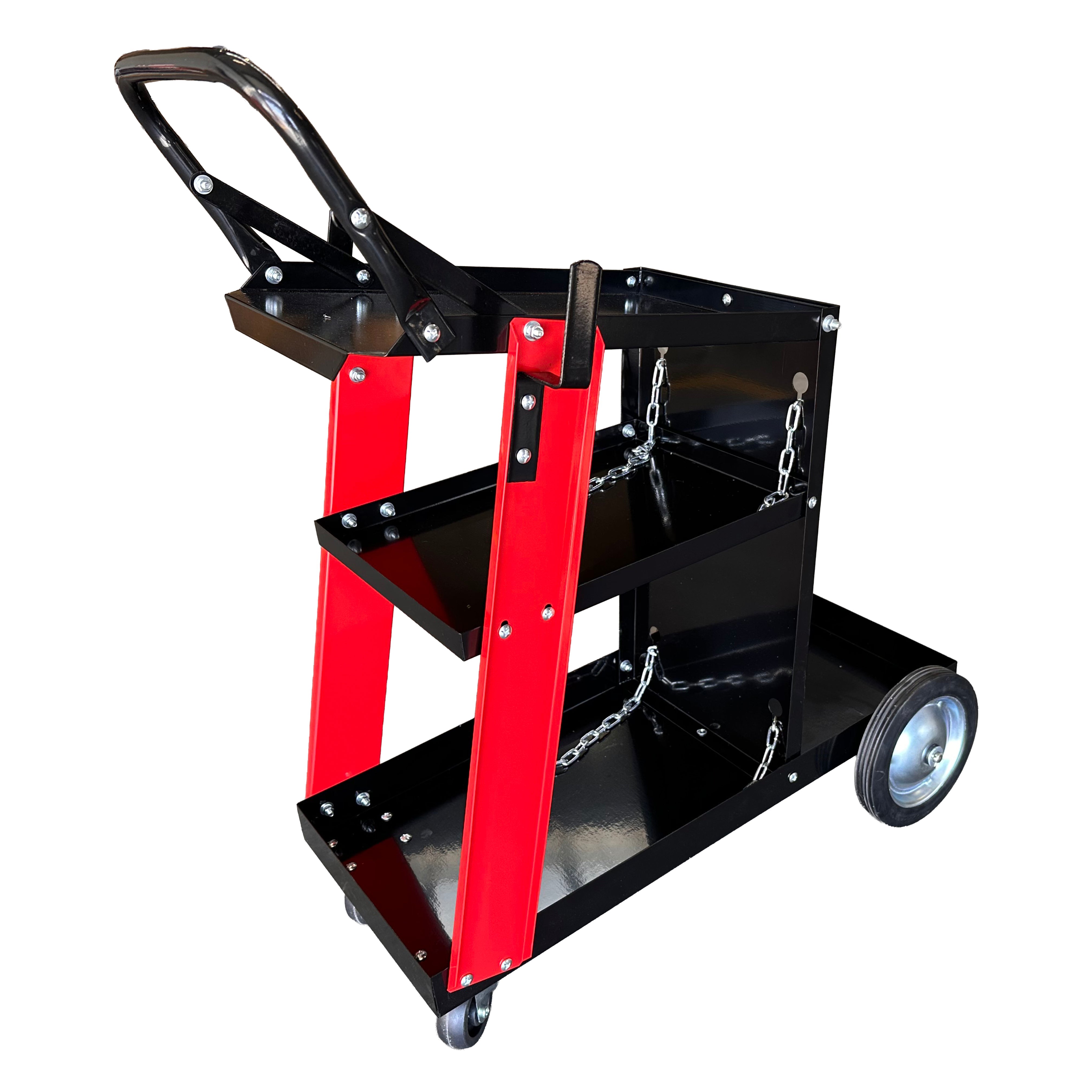 Carrello metallico per saldatura, a 3 ripiani, trasporto saldatrice con ruote, carico 45 kg, stazione mobile per attrezzatura per saldare, da officina,705 x 420 x 775 mm Gebo Tools