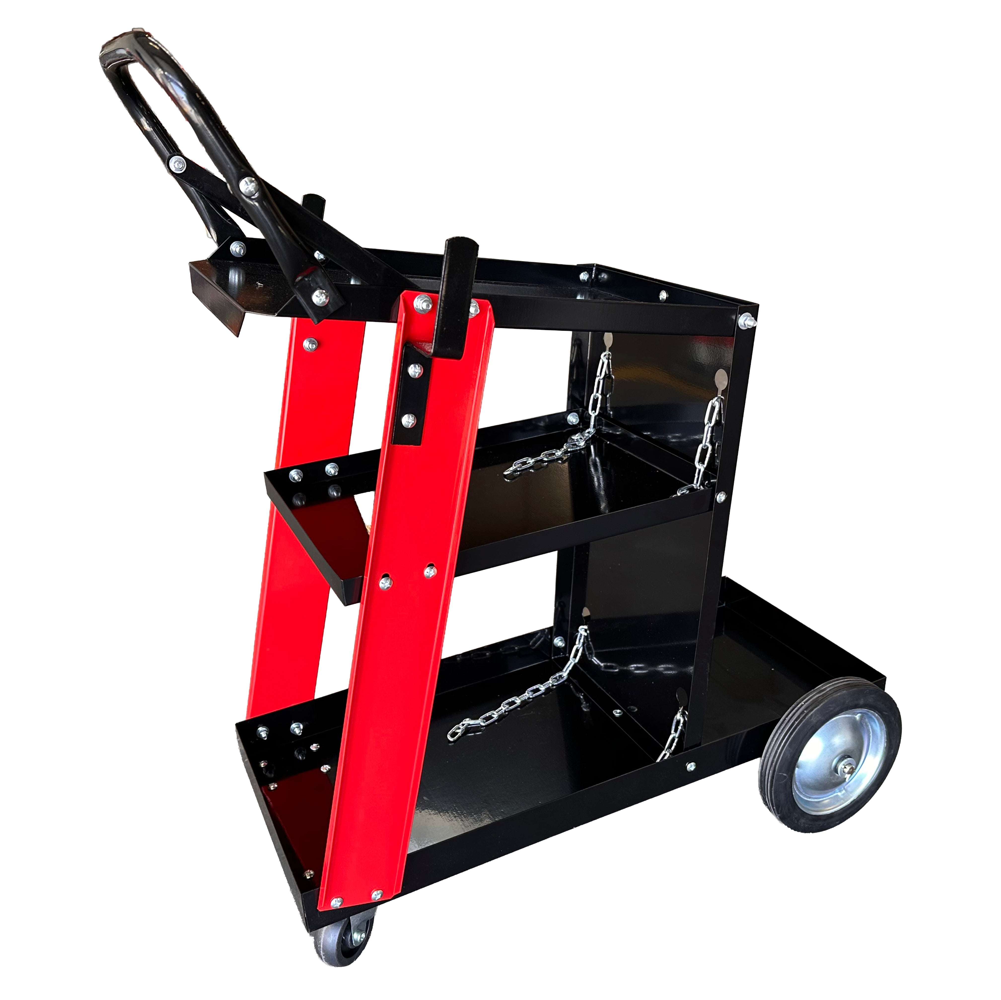 Carrello metallico per saldatura, a 3 ripiani, trasporto saldatrice con ruote, carico 45 kg, stazione mobile per attrezzatura per saldare, da officina,705 x 420 x 775 mm Gebo Tools