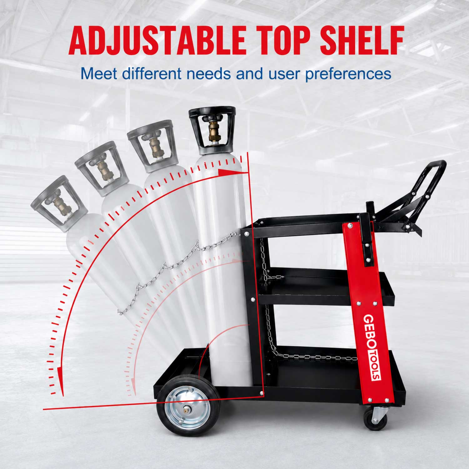 Carrello metallico per saldatura, a 3 ripiani, trasporto saldatrice con ruote, carico 45 kg, stazione mobile per attrezzatura per saldare, da officina,705 x 420 x 775 mm Gebo Tools