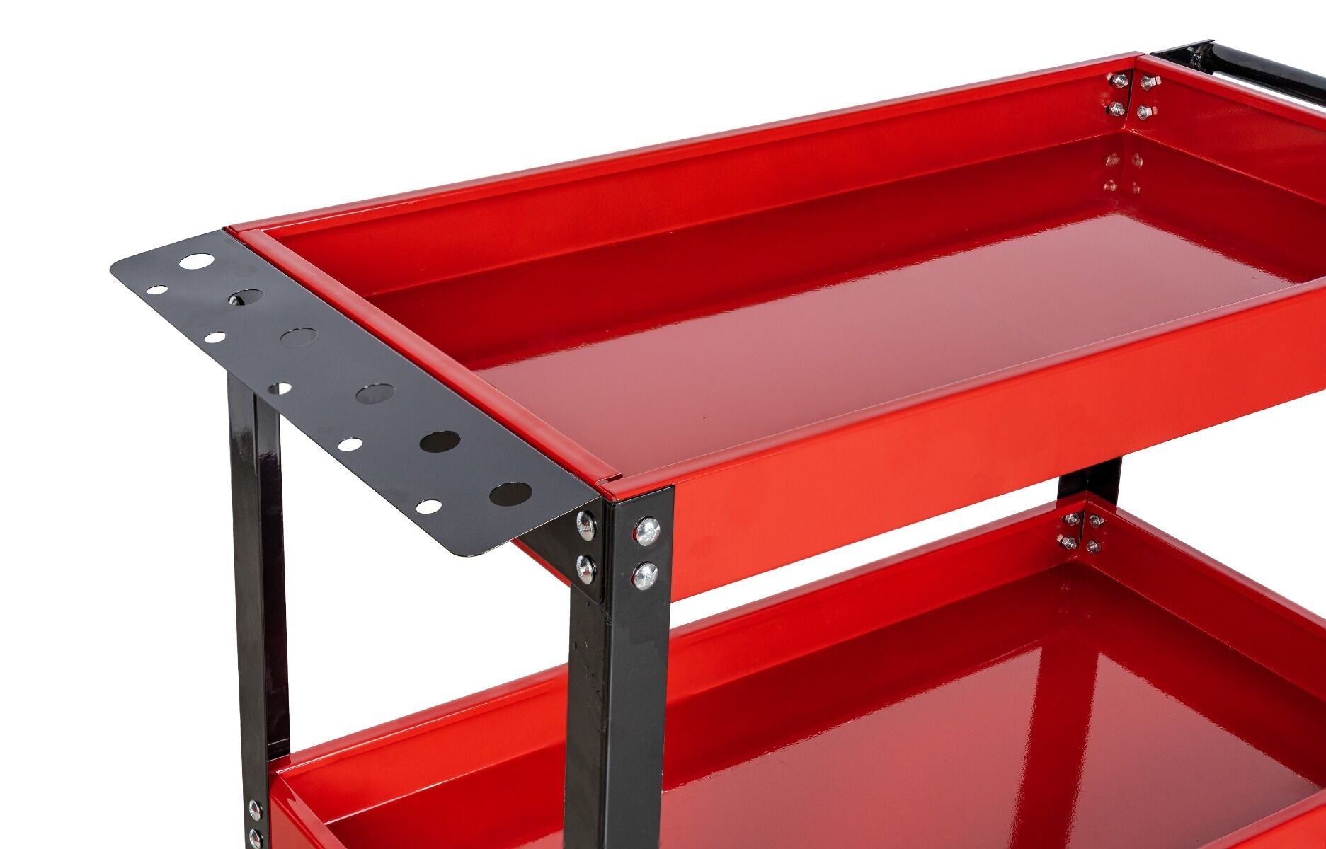 Carrello portautensili officina a 3 ripiani in acciaio, portata 140 kg, con maniglia, porta cacciaviti e ruote – rosso/nero, carrelli, Invento
