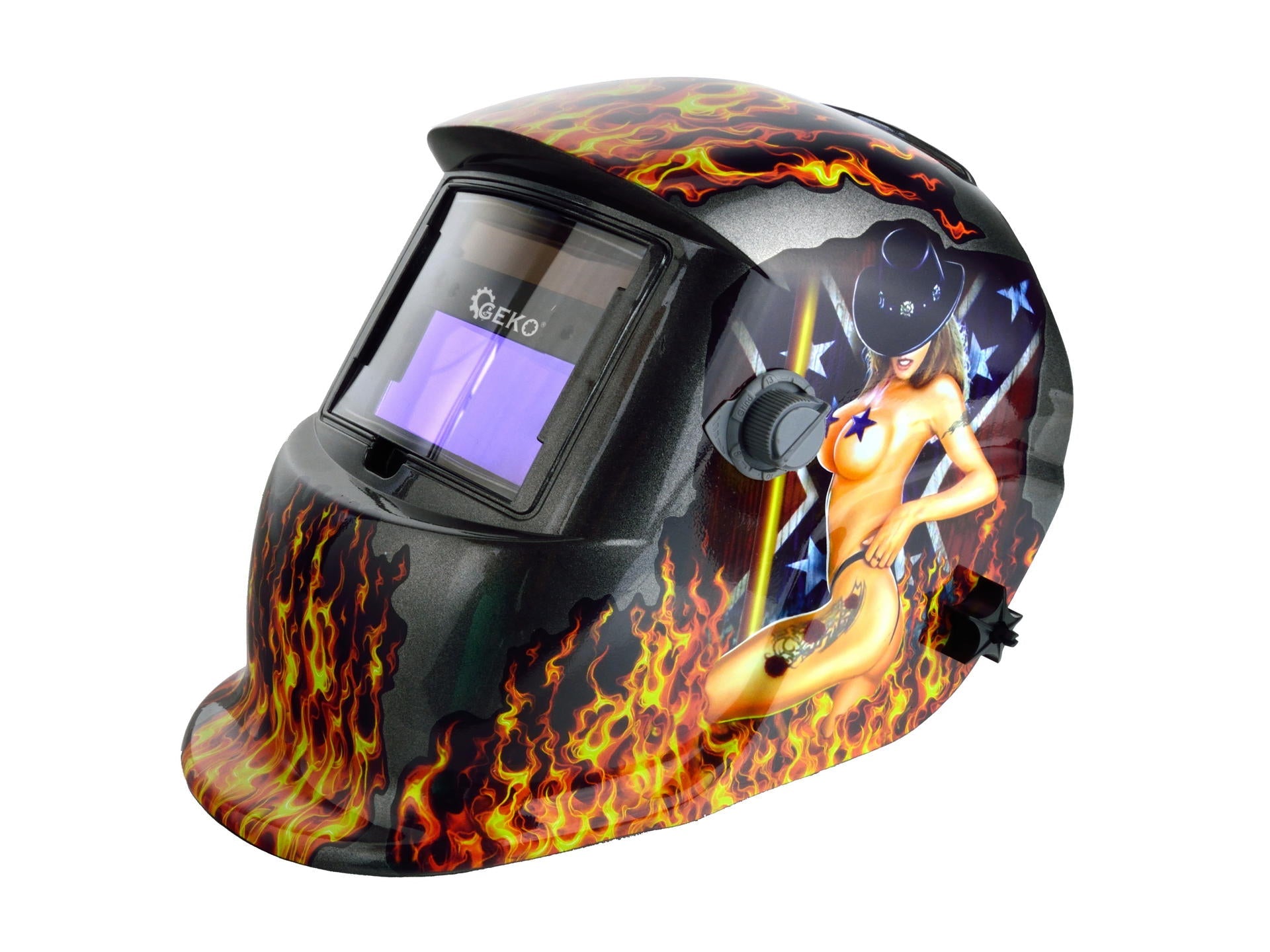 Casco-maschera per saldatura con oscuramento solare automatico Profi Flame