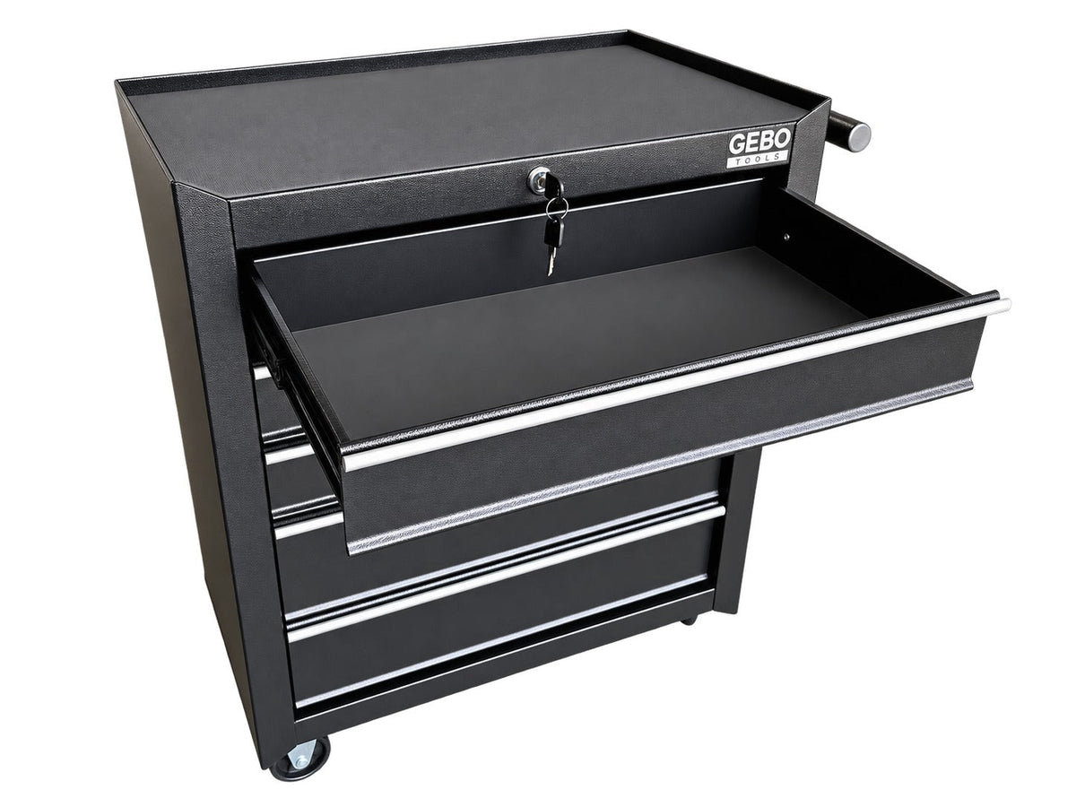 Armadio metallico senza attrezzi con 5 cassetti , carrello portautensili, cassetta portattrezzi mobile,nero, Gebo Tools