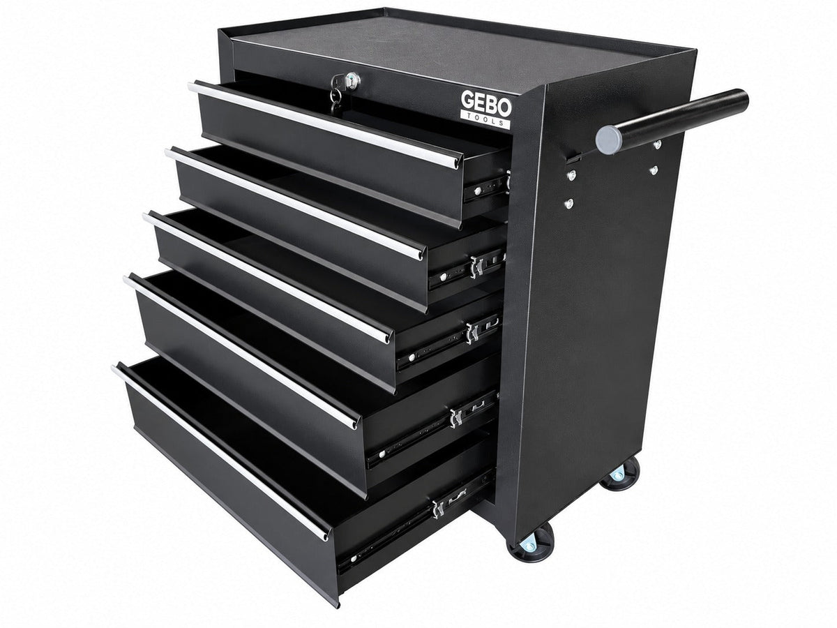 Armadio metallico senza attrezzi con 5 cassetti , carrello portautensili, cassetta portattrezzi mobile,nero, Gebo Tools