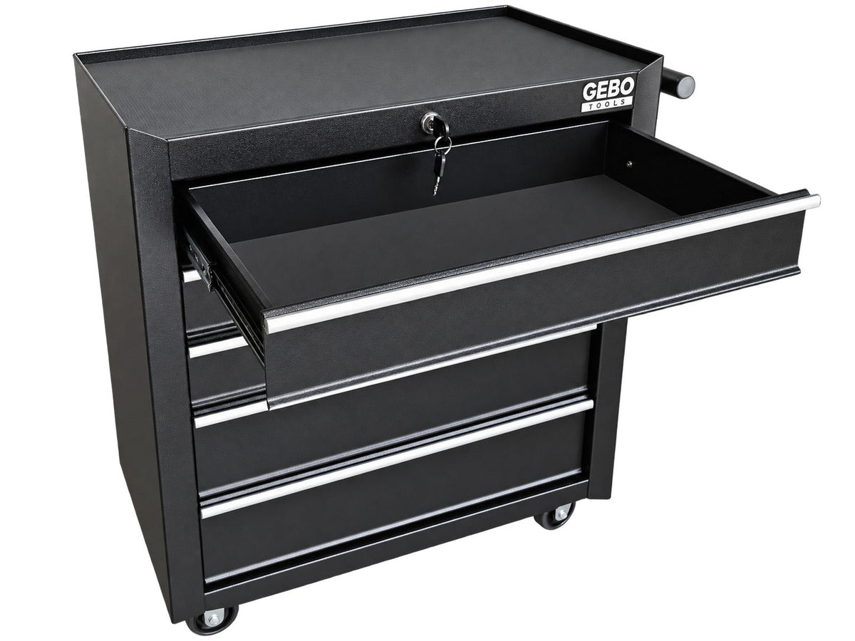 Armadio metallico senza attrezzi con 5 cassetti , carrello portautensili, cassetta portattrezzi mobile,nero, Gebo Tools