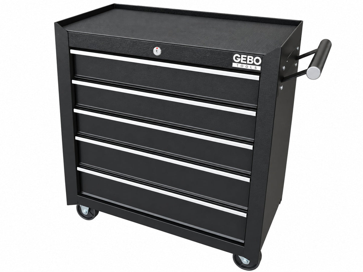 Armadio metallico senza attrezzi con 5 cassetti , carrello portautensili, cassetta portattrezzi mobile,nero, Gebo Tools