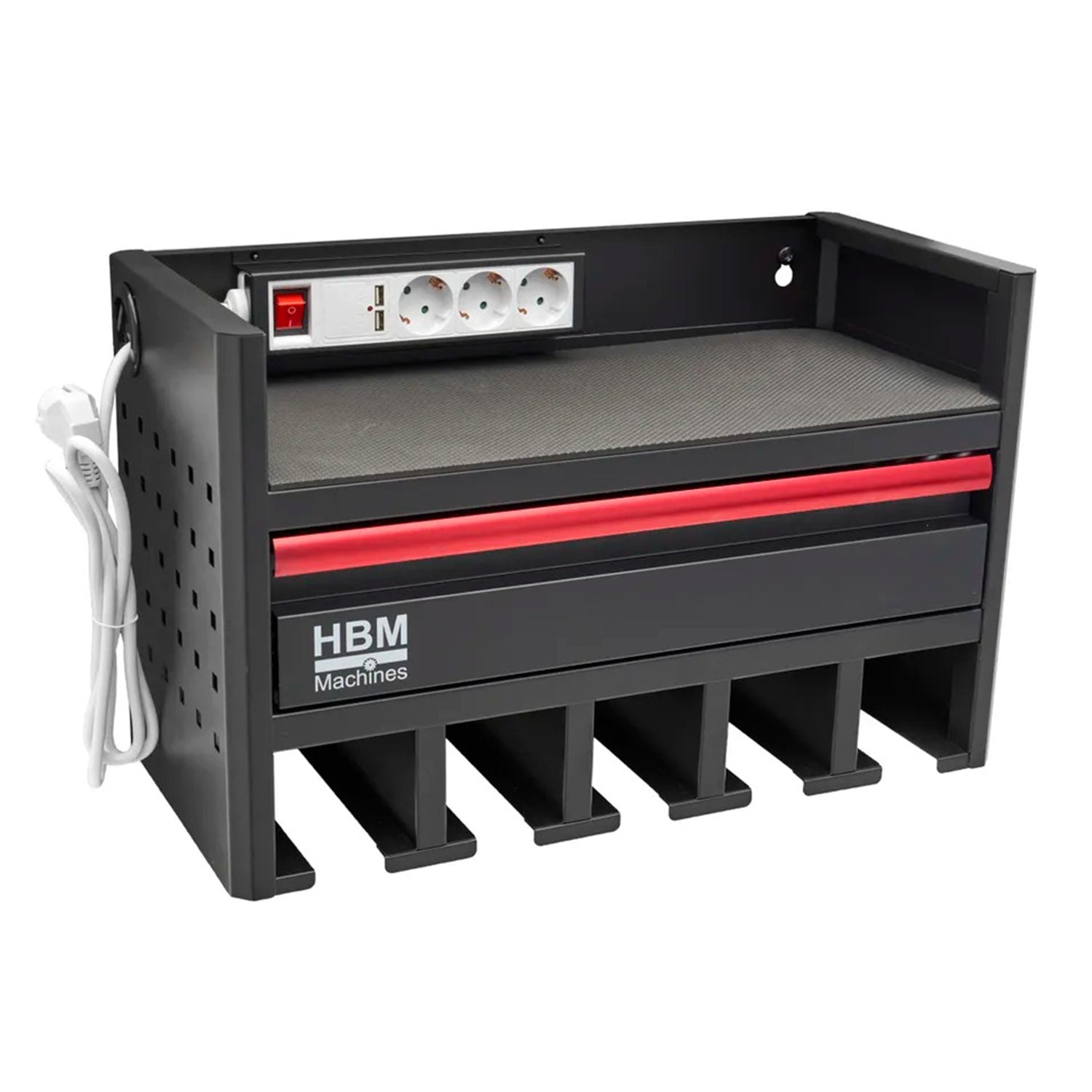 Porta attrezzi-organizzatore da parete per utensili elettrici 3 livelli per officina garage con cassetto e presa 220 V