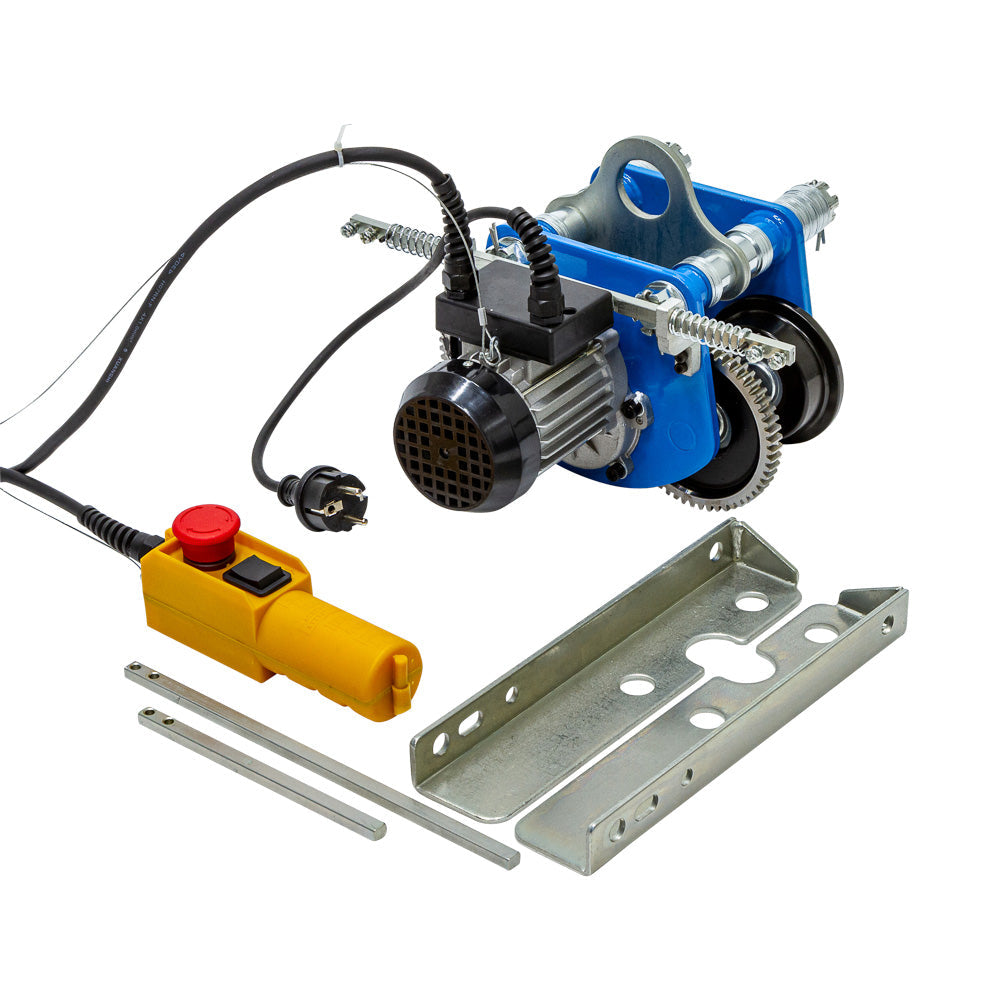 Carrello motorizzato porta-paranco, portata-carico 1000 kg, per paranco elettrico, larghezza regolabile, Torso Wrench Olanda