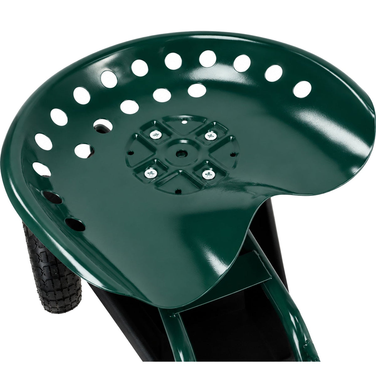 Carrello da giardino a rotelle e con sedile girevole 360°