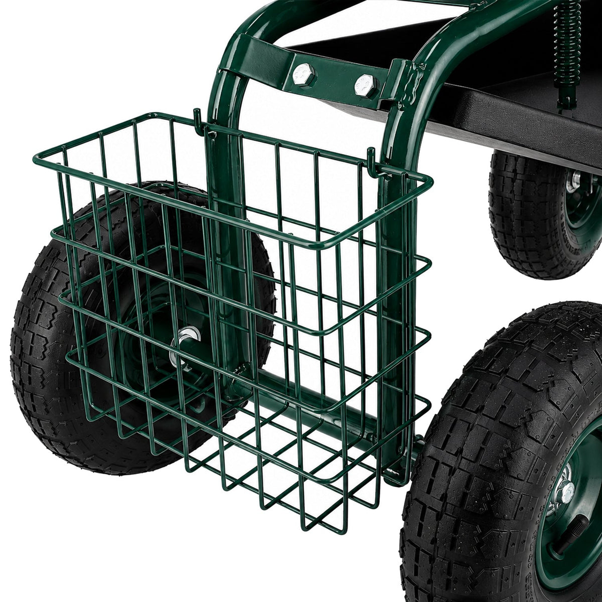 Carrello da giardino a rotelle e con sedile girevole 360°