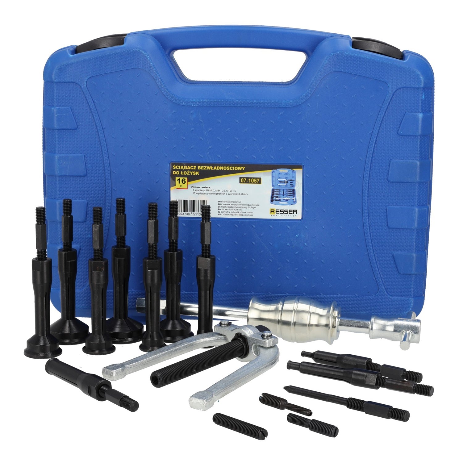 Set estrattore per boccole e cuscinetti interni con martello scorrevole, kit attrezzi per la rimozione boccole e cuscinetti 8 - 58 mm 16 pezzi Resser