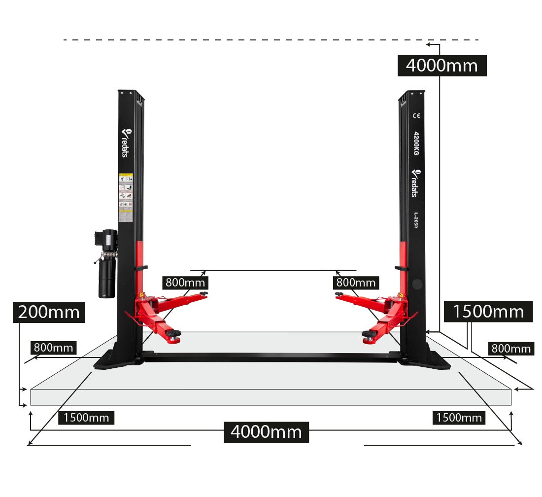 Ponte sollevatore auto a 2 colonne, portata 4200 kg, ponte sollevatore idraulico, sblocco manuale