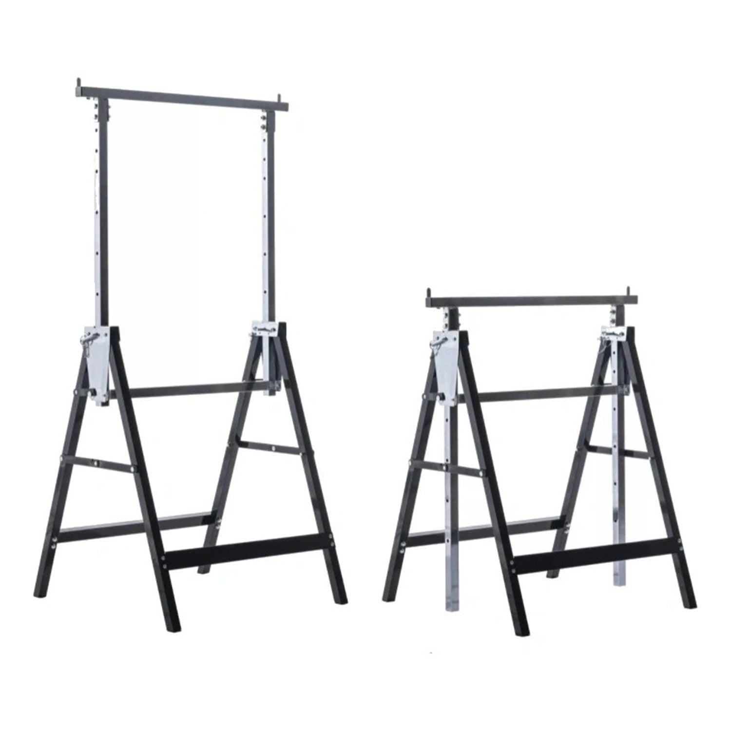 Cavalletto da lavoro telescopico, cavalletto pieghevole max. portata 150 kg, regolabile in altezza 800 – 1300 mm, argento/nero, cavalletto da lavoro pieghevole, Resser