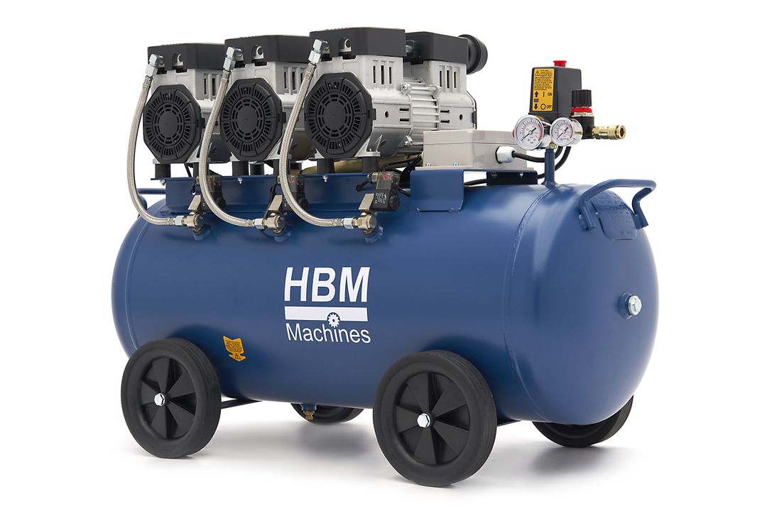 Compressore aria silenziato - con capacità del serbatoio di 90 litri - senza olio, oil free - per utensili pneumatici, HBM Machines
