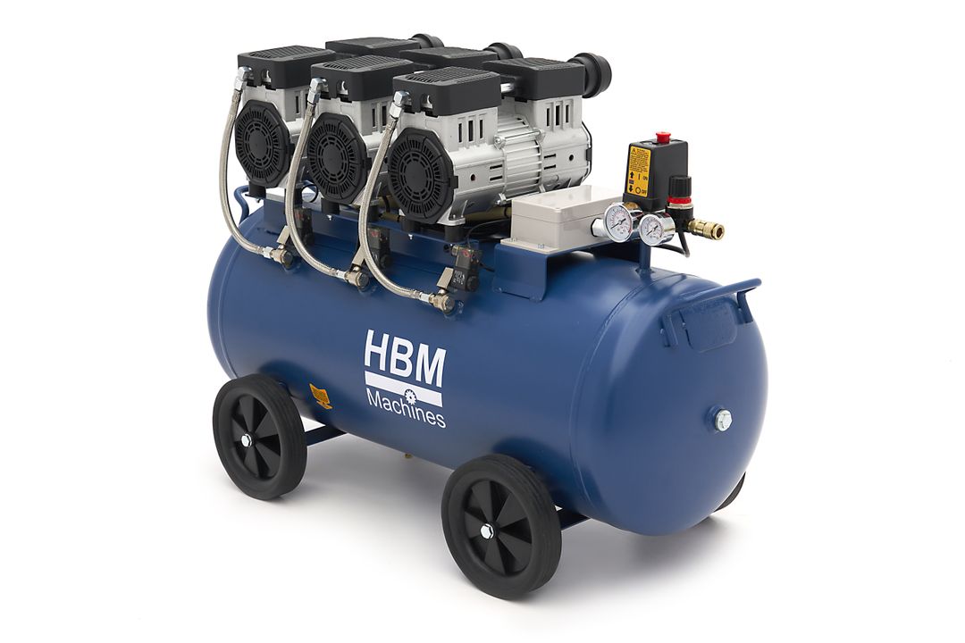 Compressore aria silenziato - con capacità del serbatoio di 90 litri - senza olio, oil free - per utensili pneumatici, HBM Machines