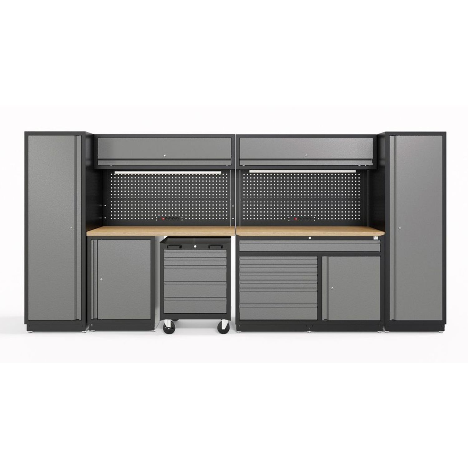 Arredamento modulare per officina, set per officina, professionale, 420 cm – 13 pezzi con LED e piano in legno massiccio– Hbm Olanda