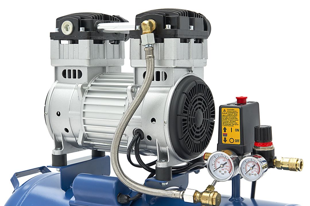 Compressore aria silenziato - con capacità del serbatoio di 50 litri - senza olio, oil free - per utensili pneumatici, 1500 W HBM