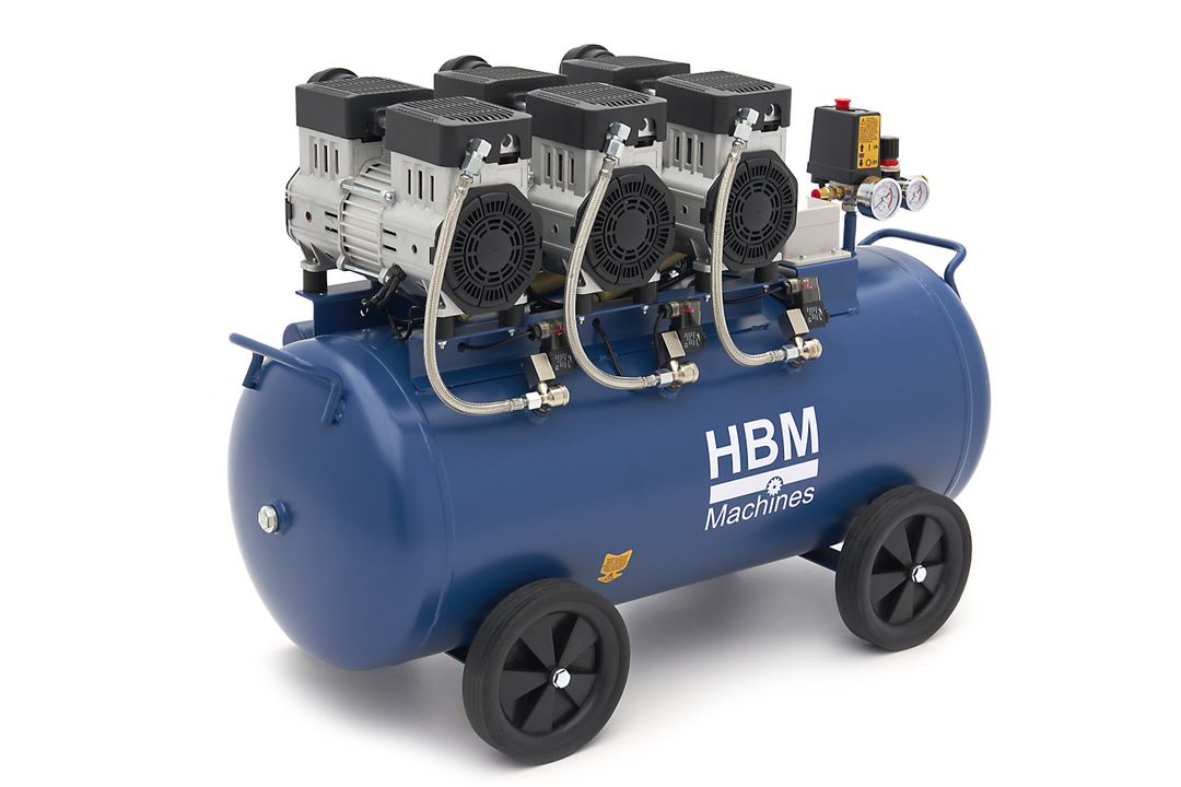 Compressore aria silenziato - con capacità del serbatoio di 90 litri - senza olio, oil free - per utensili pneumatici, HBM Machines
