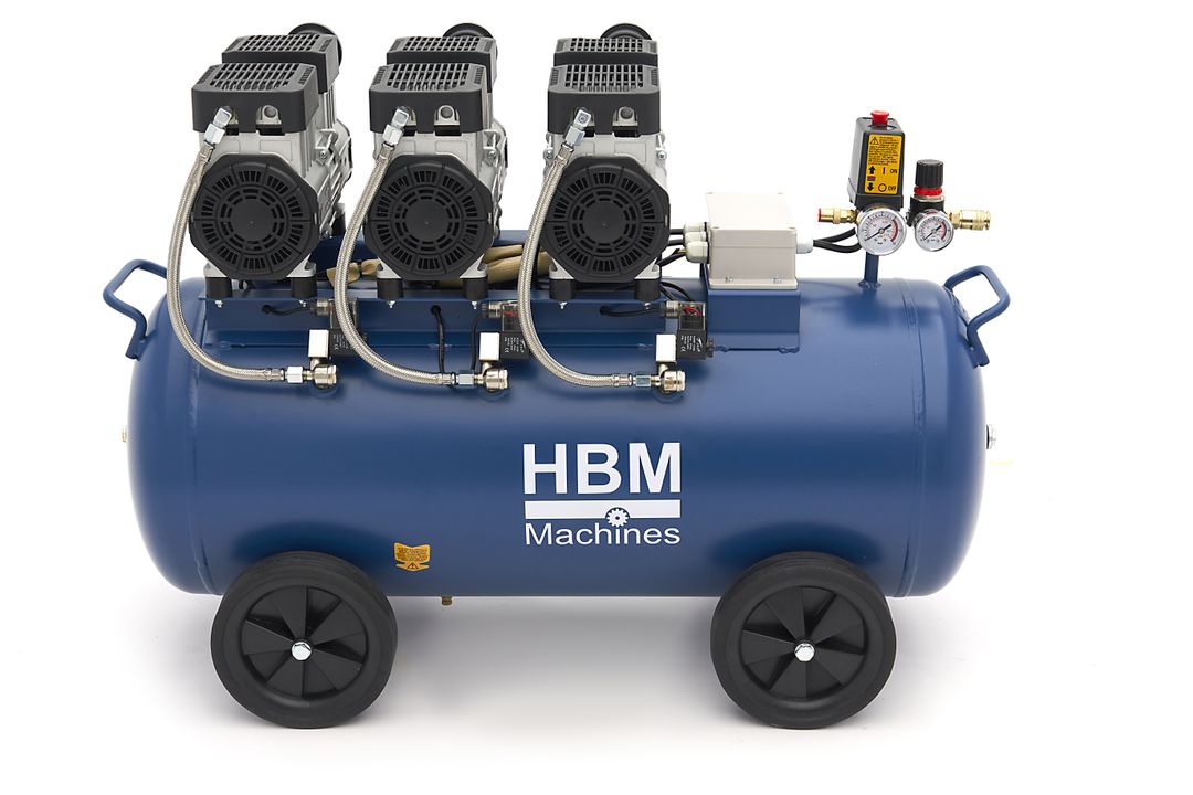 Compressore aria silenziato - con capacità del serbatoio di 90 litri - senza olio, oil free - per utensili pneumatici, HBM Machines