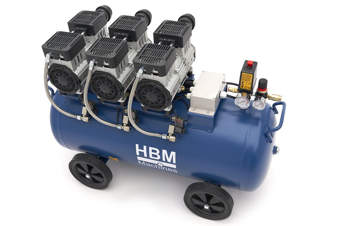 Compressore aria silenziato - con capacità del serbatoio di 90 litri - senza olio, oil free - per utensili pneumatici, HBM Machines