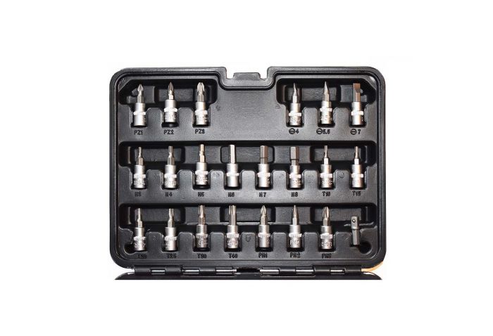 Set di bussole con cricchetto reversibile, poligonali, estensibile, (1/4"), 53 pz., con prolunghe