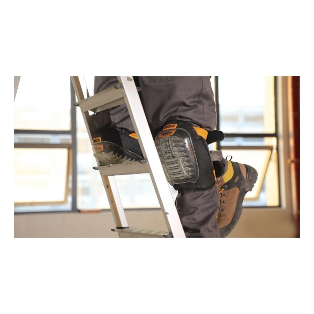 Ginocchiere professionali di protezione per il lavoro, ginocchiera piastrellista, giardinaggio e costruzione, con doppio cuscino-imbottitura in schiuma e cinghie antiscivolo regolabili, 215 × 180 mm Ingco