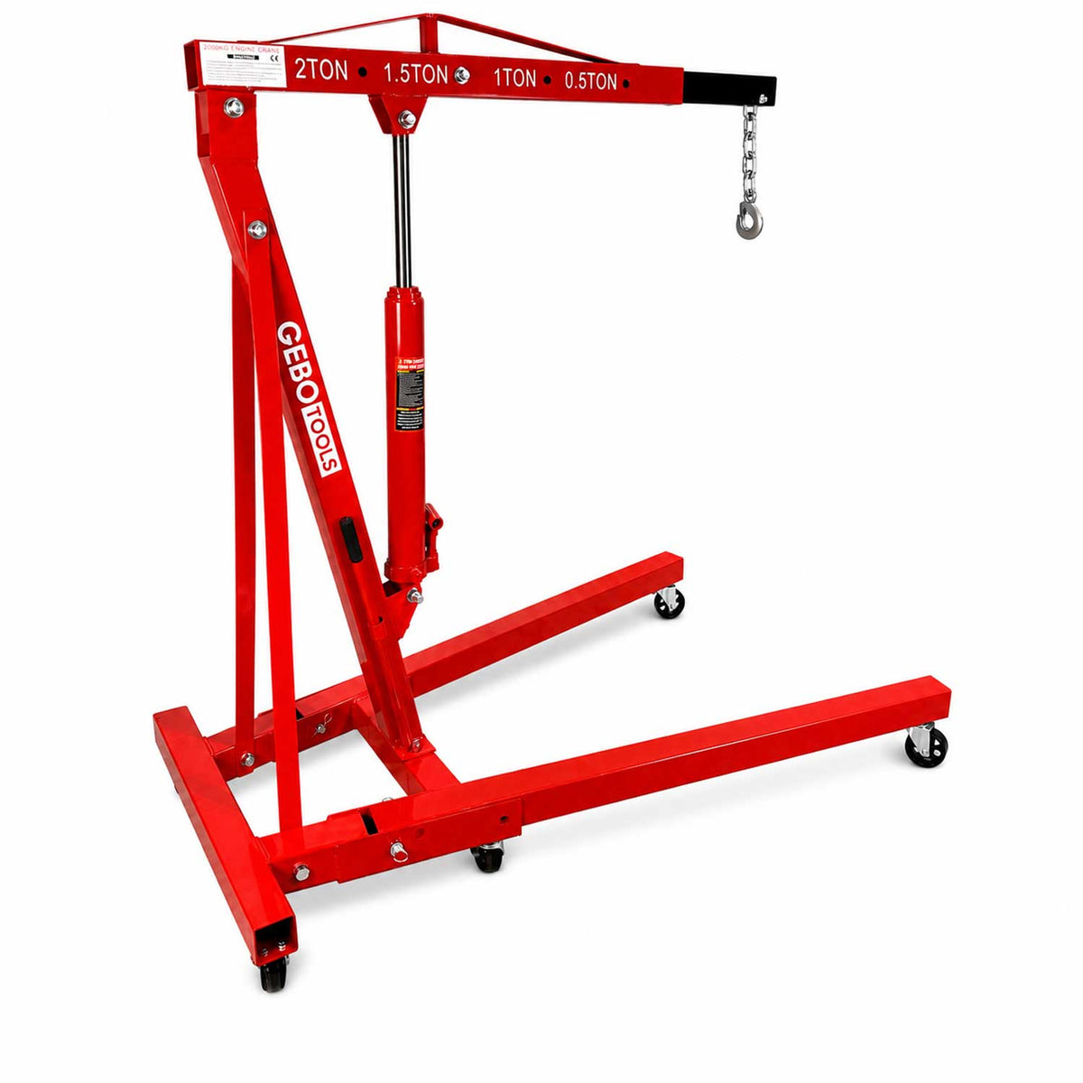 Gru idraulica pieghevole, 2 tonnellate, ideale per motori, maniglia pompa, gambe pieghevoli, paranco sollevatore cavalletto Gebo Tools