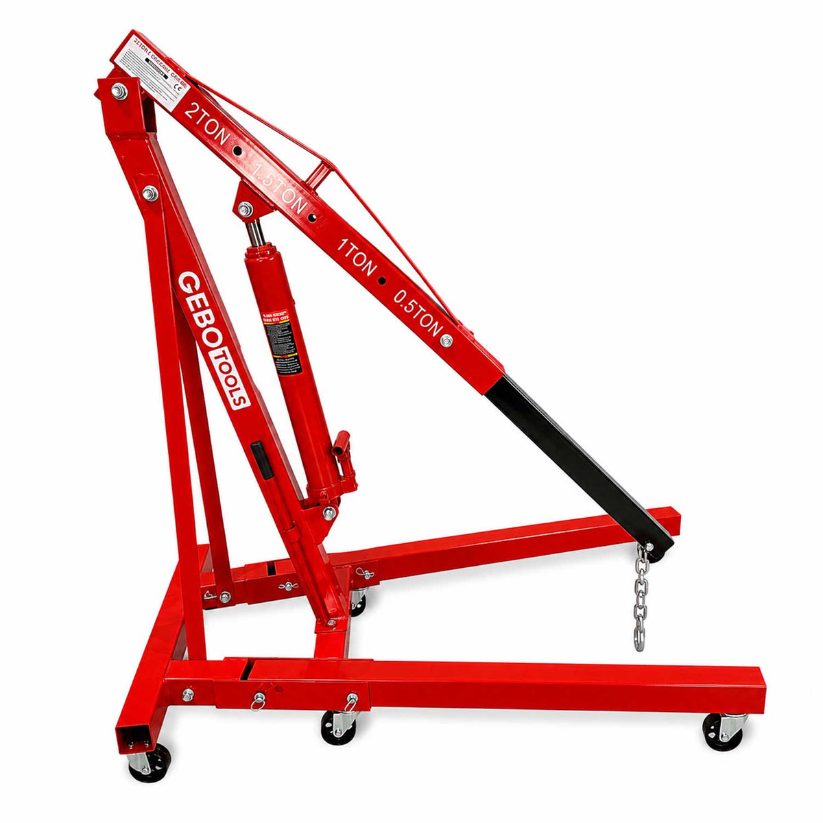 Gru idraulica pieghevole, 2 tonnellate, ideale per motori, maniglia pompa, gambe pieghevoli, paranco sollevatore cavalletto Gebo Tools