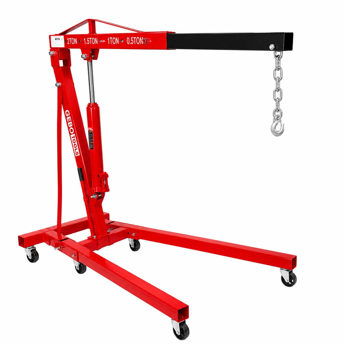 Gru idraulica pieghevole, 2 tonnellate, ideale per motori, maniglia pompa, gambe pieghevoli, paranco sollevatore cavalletto Gebo Tools