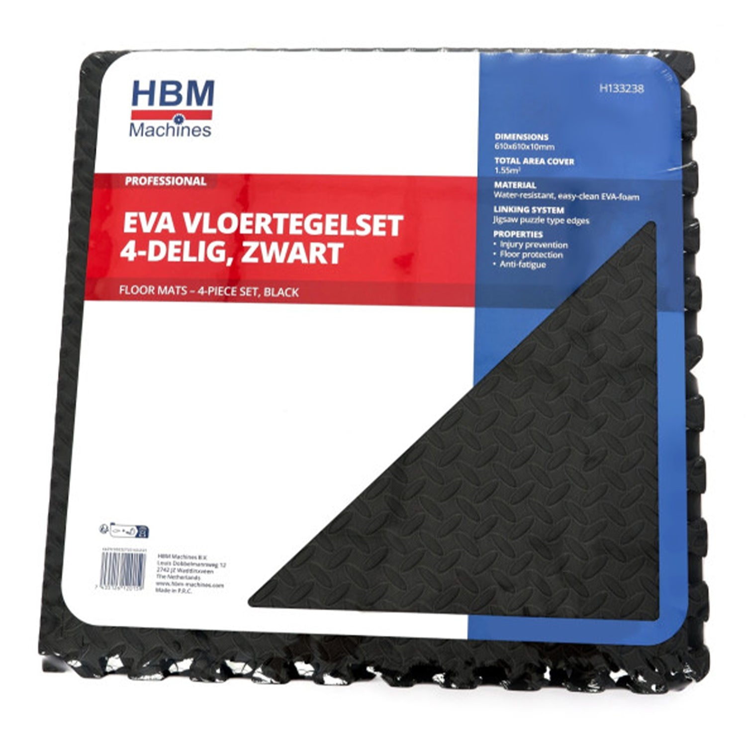 Piastrelle in schiuma EVA protezione pavimento, tappeto da fitness a puzzle, antiscivolo, pavimento protettivo incastro palestra, materassino per home gym, per palestra, garage, piscina, 61 × 61 cm HBM Machines