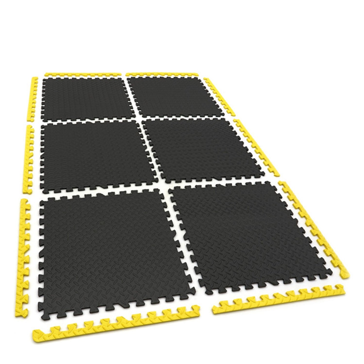Set tappetino puzzle protettivo per pavimento, tappetini in schiuma Eva, nero giallo, 61x61cm,6 pezzi, Hbm Machines
