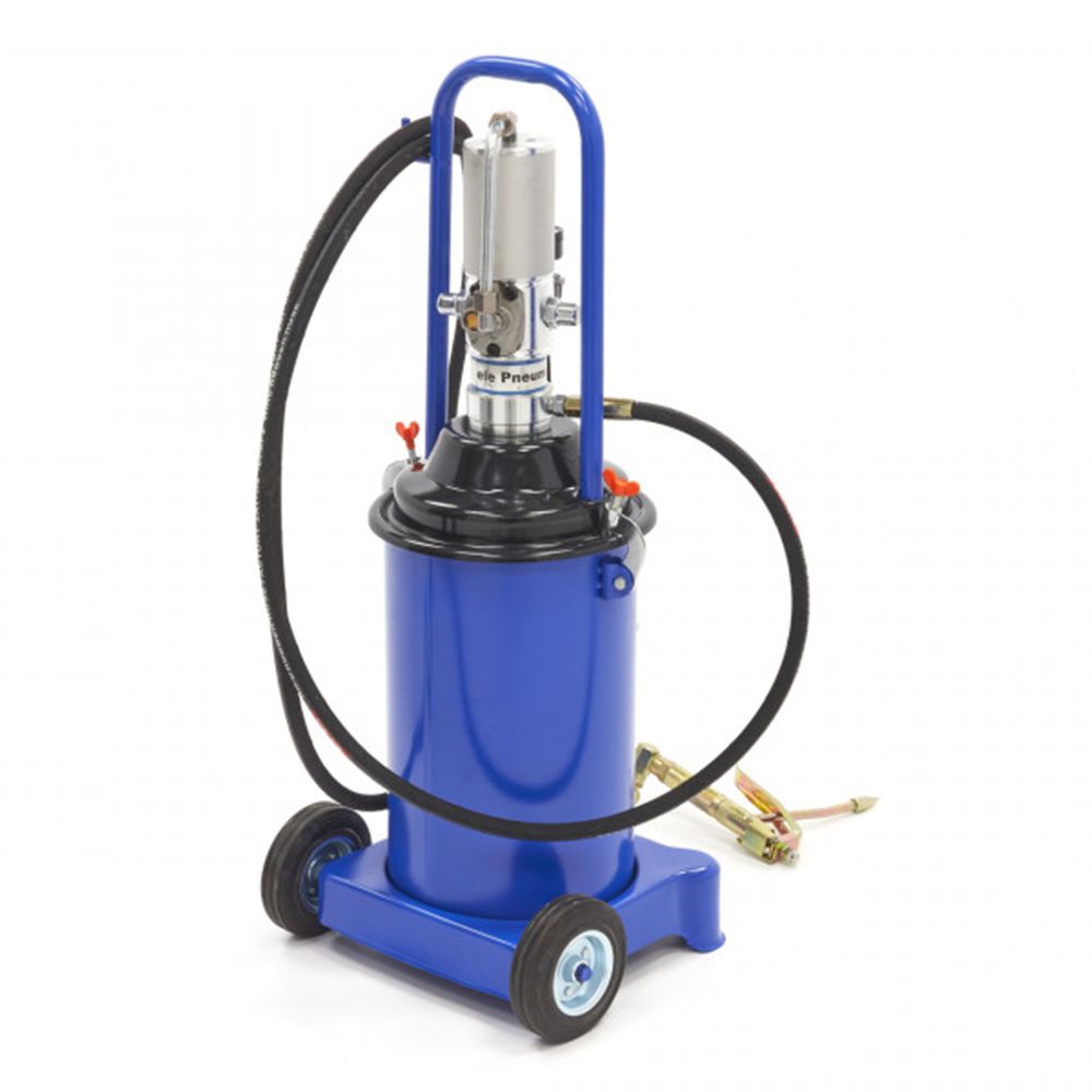 Pompa per grasso pneumatica rapporto di pressione 50:1, pompa per secchio grasso, pneumatica 12 litri, pistola per grasso, pompa grasso portatile, ruote tubo da 4m, HBM Machines Olanda