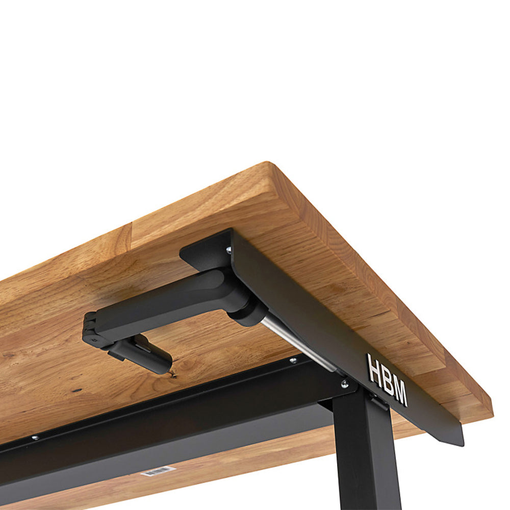 Banco da lavoro regolabile in altezza fino a 97 cm con piano in legno massiccio 152 cm per officina garage