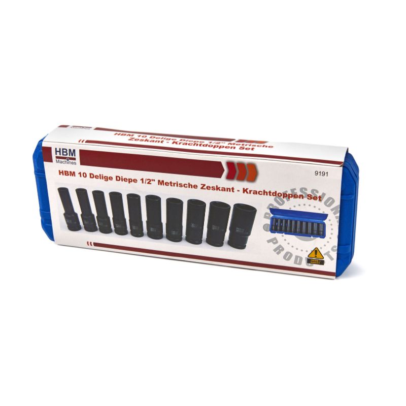 Set chiavi a bussola lunghe, 1/2", 10–22 mm 10 pezzi Hbm Machines Olanda
