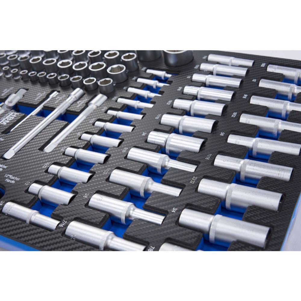 Set di bussole da 81 pezzi con inserto in schiuma per carrello portautensili, schiuma espansa, schiuma a forma di cubo, modulo per carrelli porta attrezzi