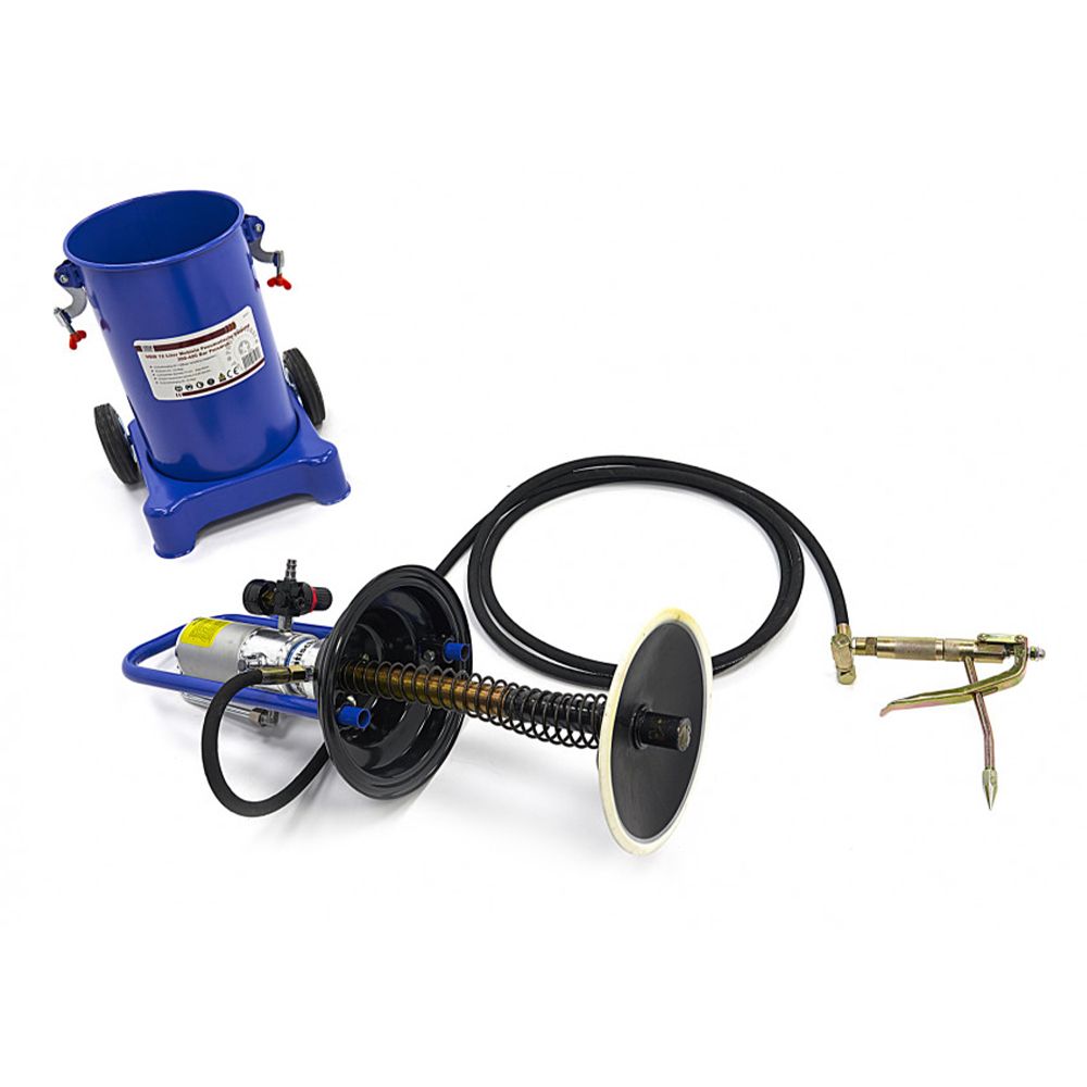 Pompa per grasso pneumatica rapporto di pressione 50:1, pompa per secchio grasso, pneumatica 12 litri, pistola per grasso, pompa grasso portatile, ruote tubo da 4m, HBM Machines Olanda