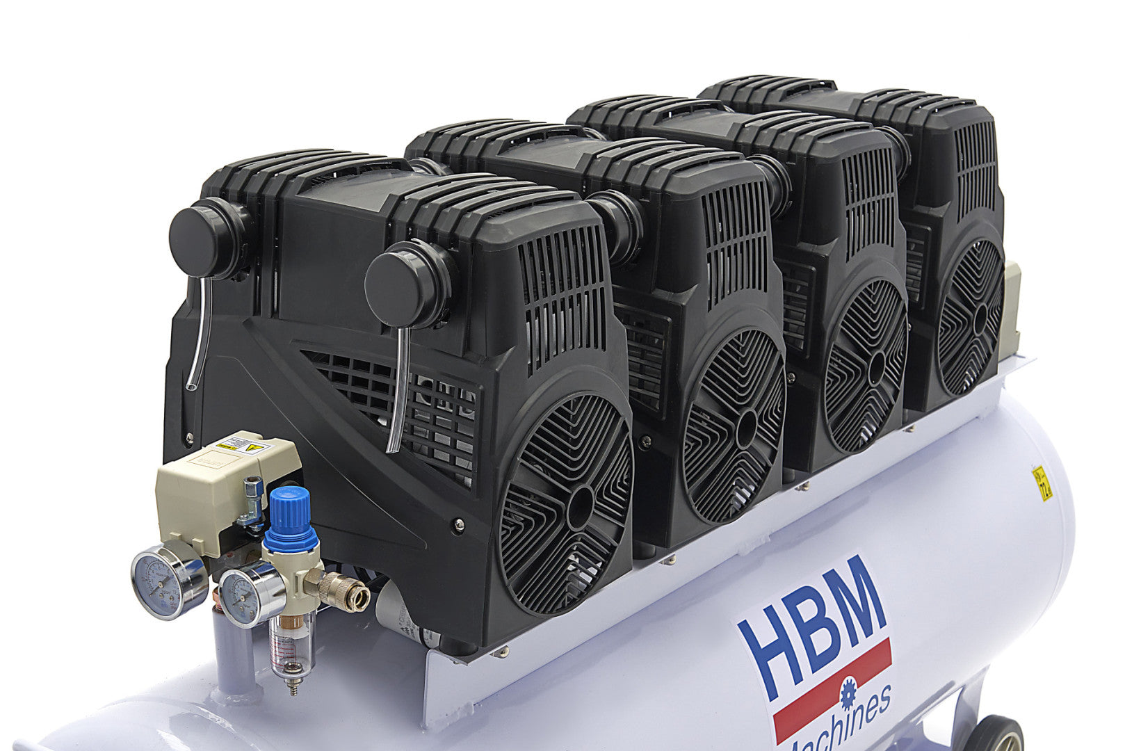 Compressore aria silenziato - con capacità del serbatoio di 200 litri - senza olio, oil free - per utensili pneumatici, 8 HP HBM Machines Olanda