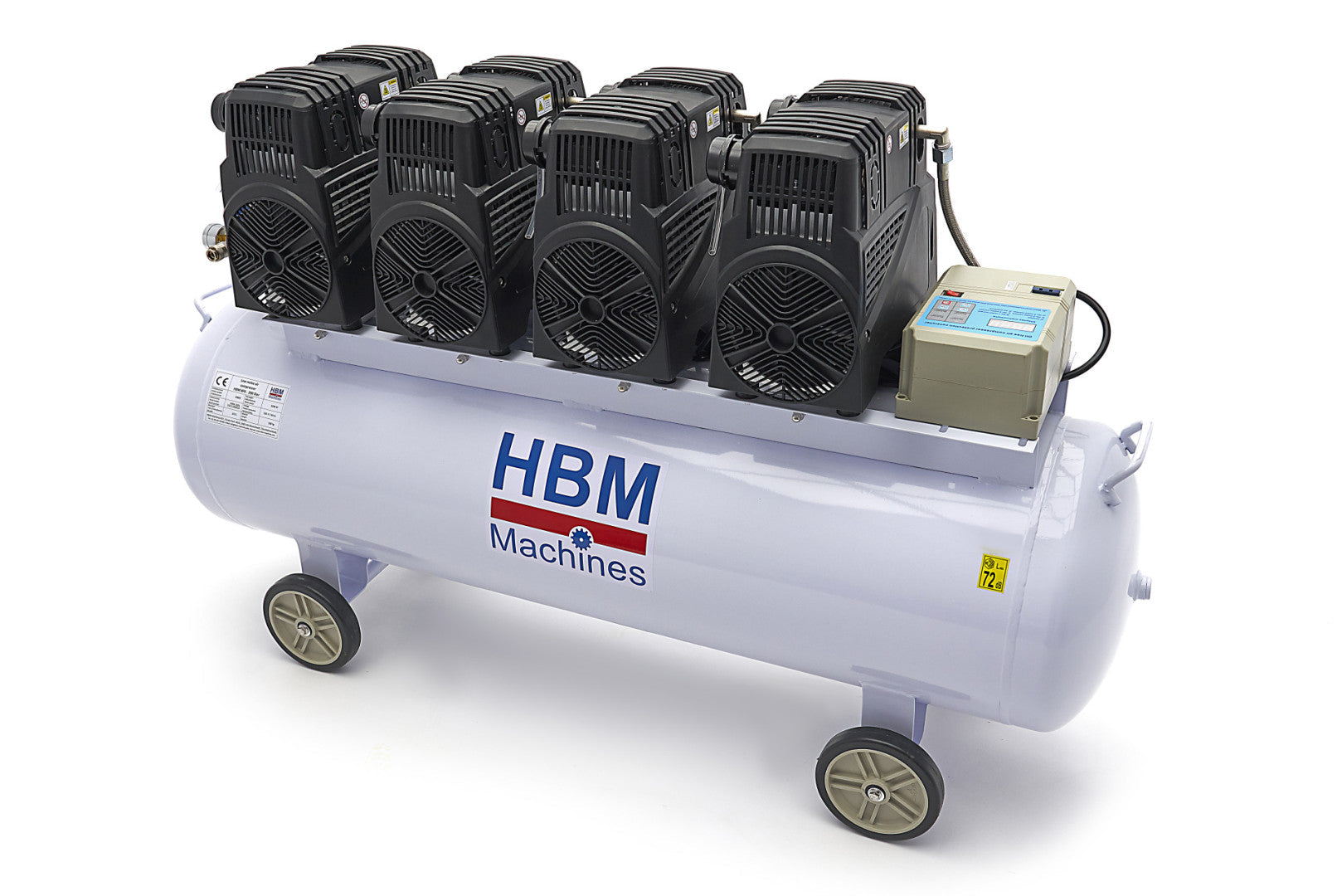 Compressore aria silenziato - con capacità del serbatoio di 200 litri - senza olio, oil free - per utensili pneumatici, 8 HP HBM Machines Olanda