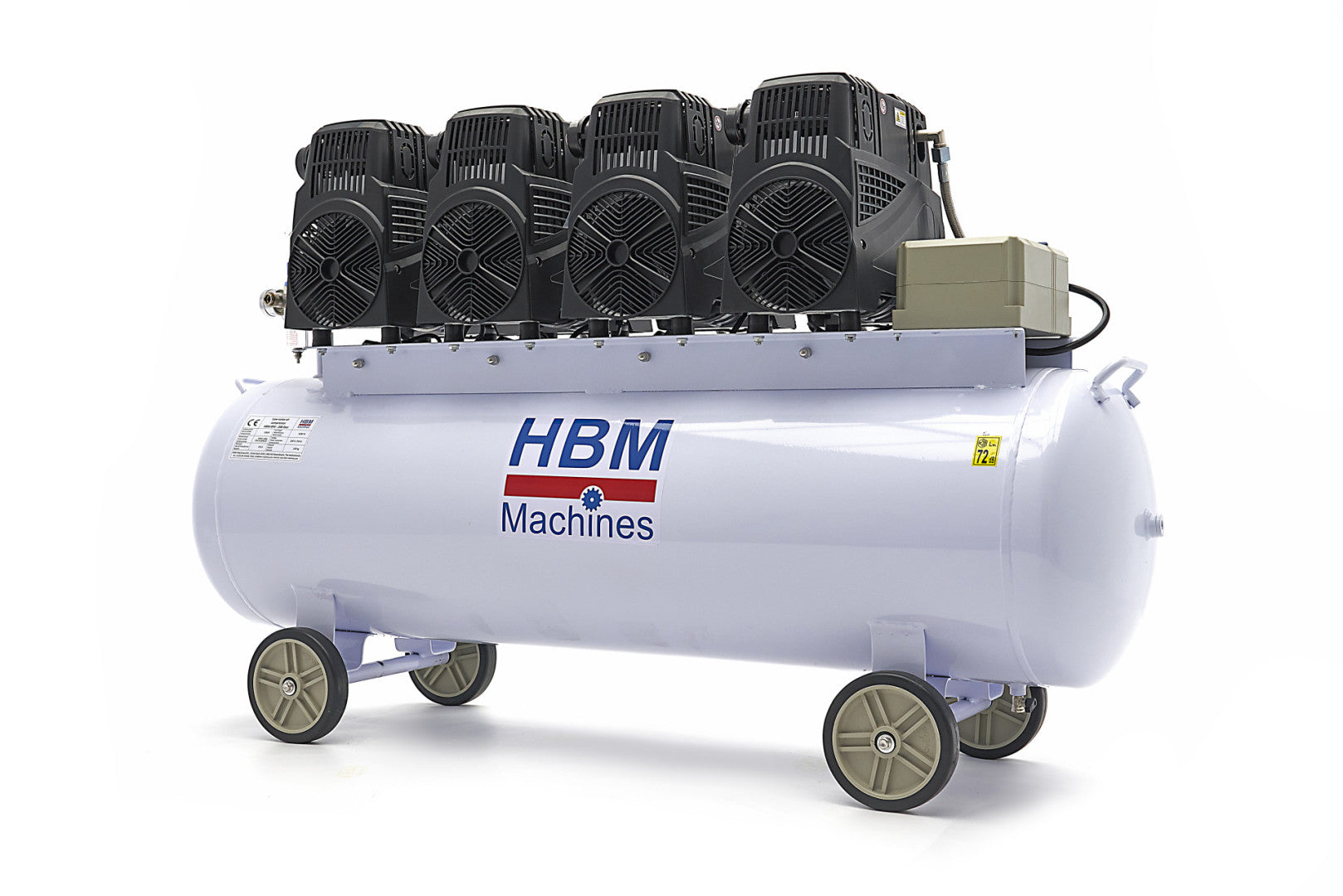 Compressore aria silenziato - con capacità del serbatoio di 200 litri - senza olio, oil free - per utensili pneumatici, 8 HP HBM Machines Olanda