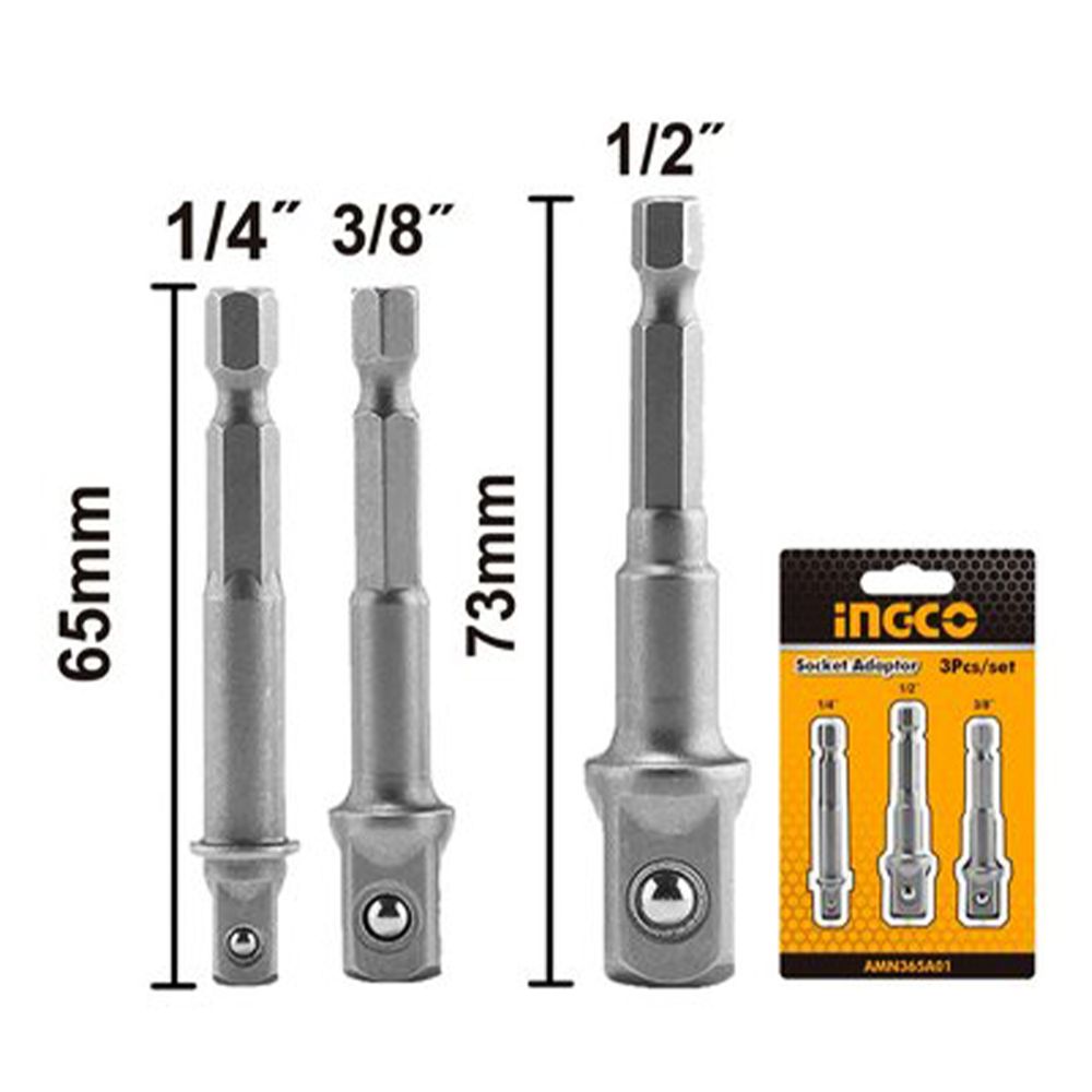 Set di adattatori per bussole a percussione e porta-biti magnetico, con estensione a scatto da 1/4", 3/8" e 1/2" pollici, Ingco