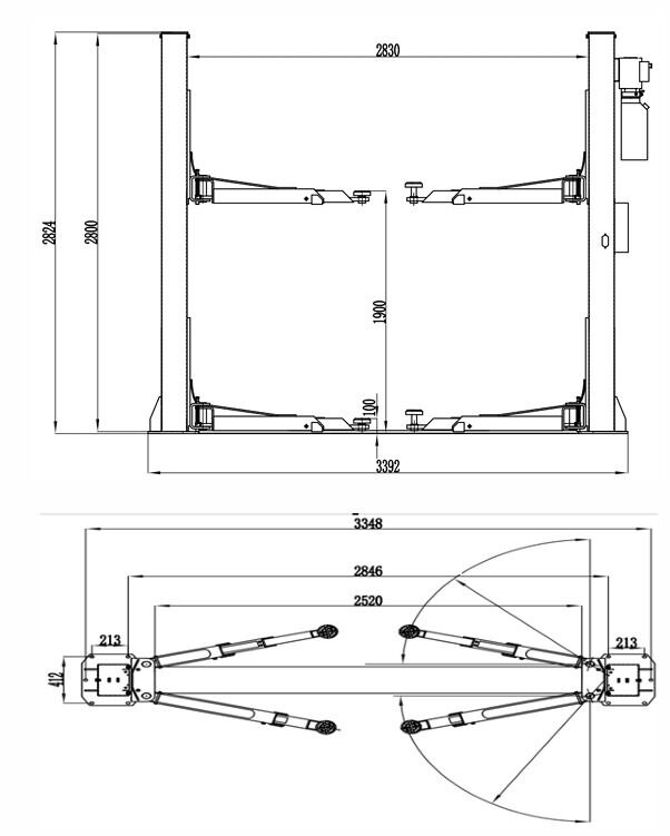 Ponte sollevatore auto a 2 colonne, portata 4000 kg, 230v,sblocco manuale elettroidraulico, Invento EL S 40E