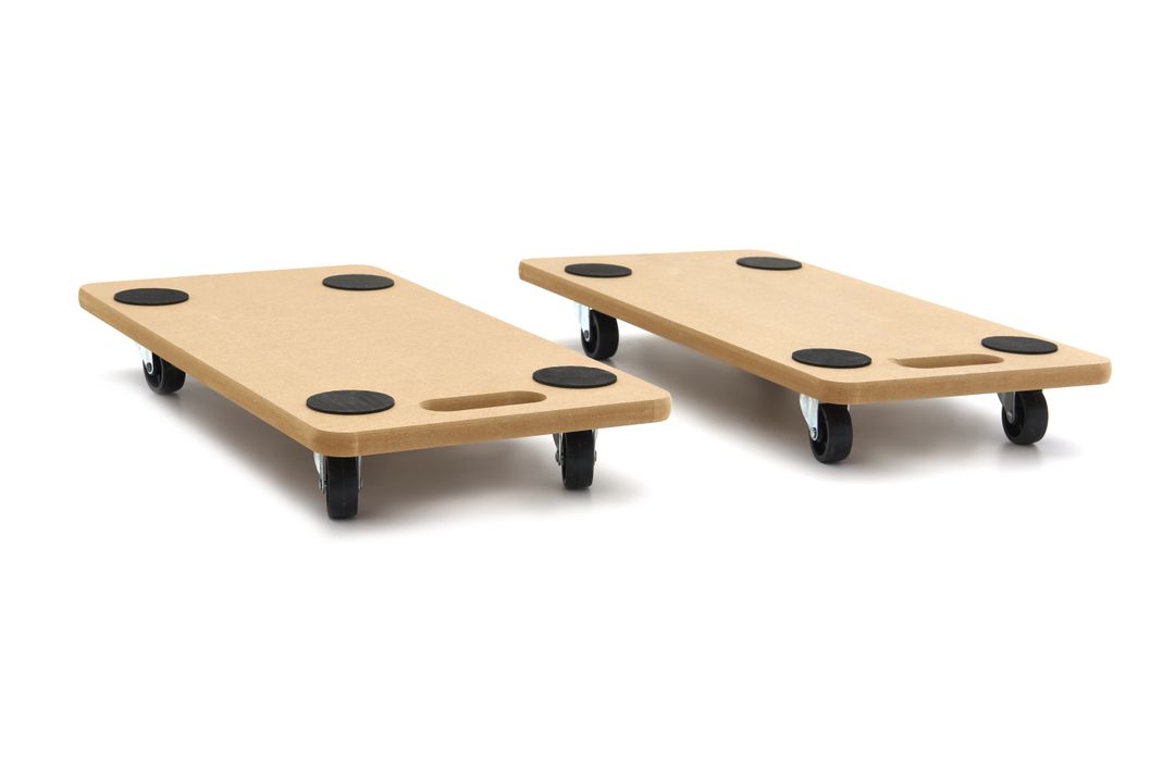 Kit-set 2 carrelli a piattaforma per trasporto universali, a rotelle, carichi pesanti, piattaforma antiscivolo rotazione 4 ruote ,da magazzino, officina, 2 x 200 kg 580 x 300 mm Hbm