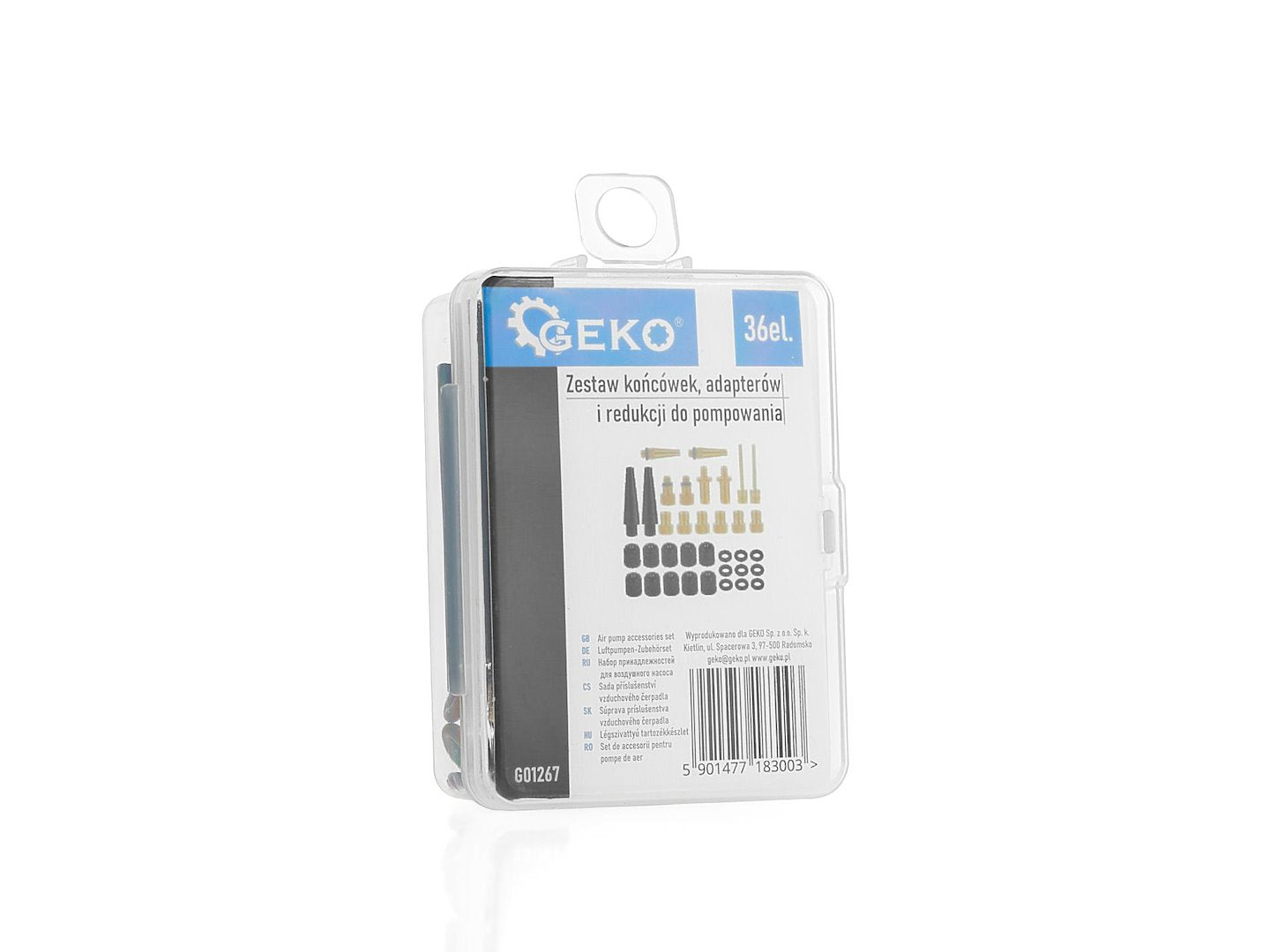 Kit-set gonfiaggio palloni biciclette, accessori per gonfiare pneumatici, adattatore per valvola, 36 pezzi Geko