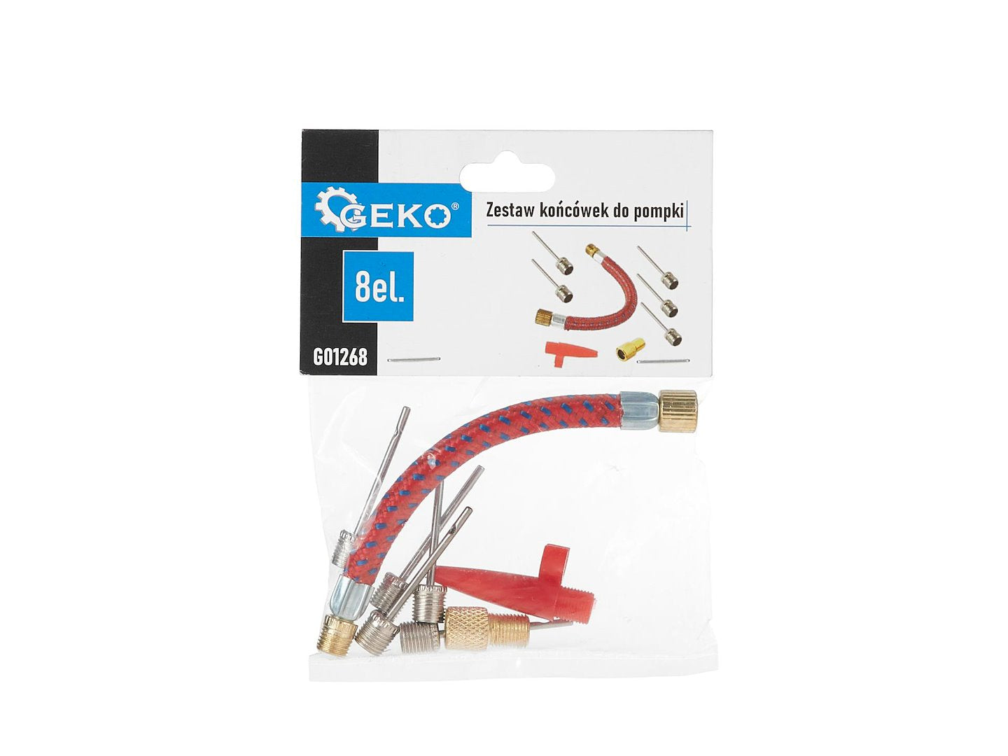 Kit-set gonfiaggio palloni biciclette, accessori per gonfiare pneumatici, adattatore per valvola, 8 pezzi Geko