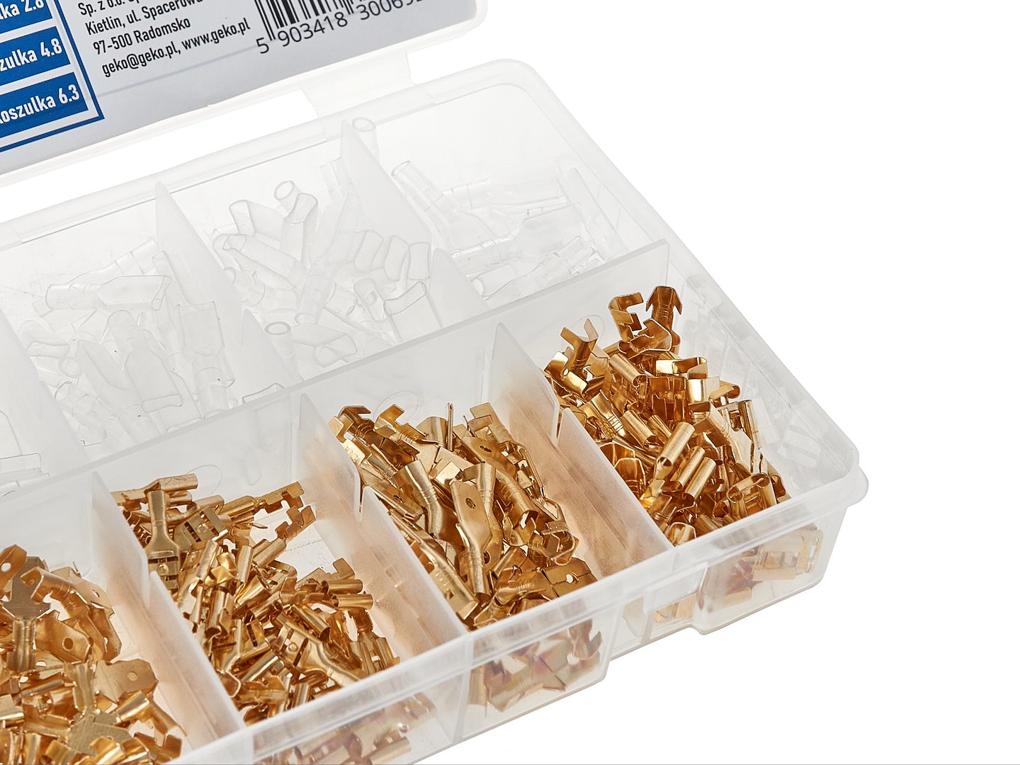 Kit-set puntalini, capicorda isolanti, con scatola, per il collegamento dei cavi, assortimento isolati ,capicorda a crimpare, anello capocorda elettrico terminale connettori elettrici, color oro,2.8-6.3 mm 450 pezzi Geko