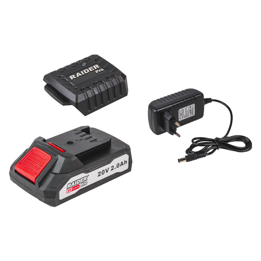 Kit set 2pz batterie 20V 2.0Ah + caricabatterie rapido ioni al litio, Raider