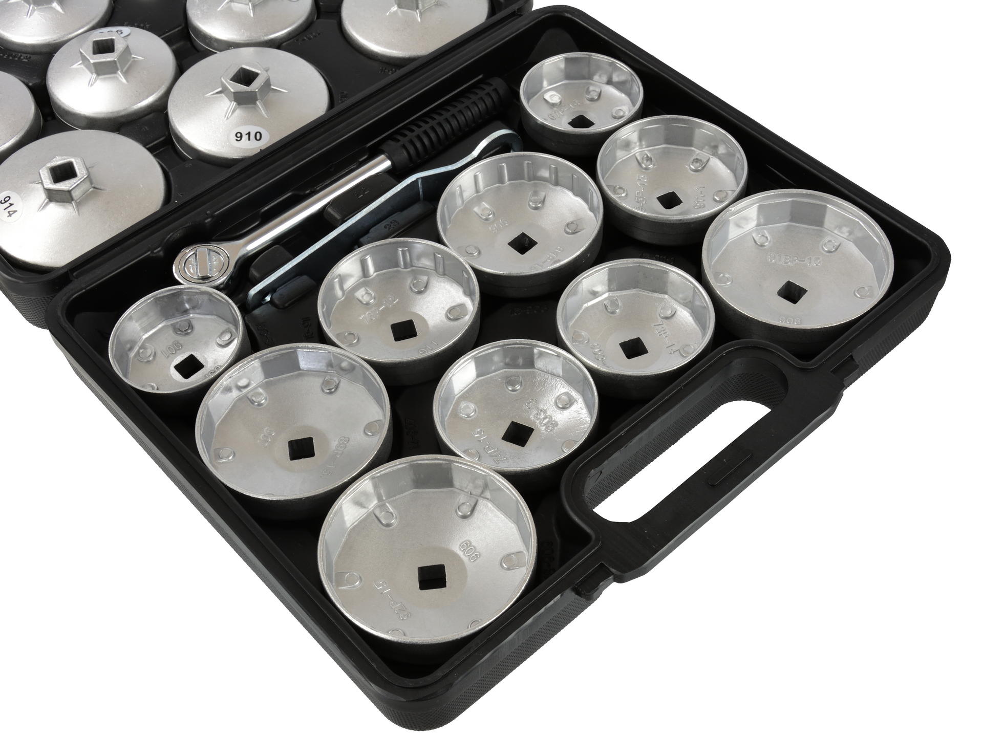 Set di chiavi per filtro olio 23 pezzi, 1/2" pollice, 27 mm, strumento di rimozione della presa del filtro dell'olio in alluminio per garage auto riparazione con custodia portaoggetti