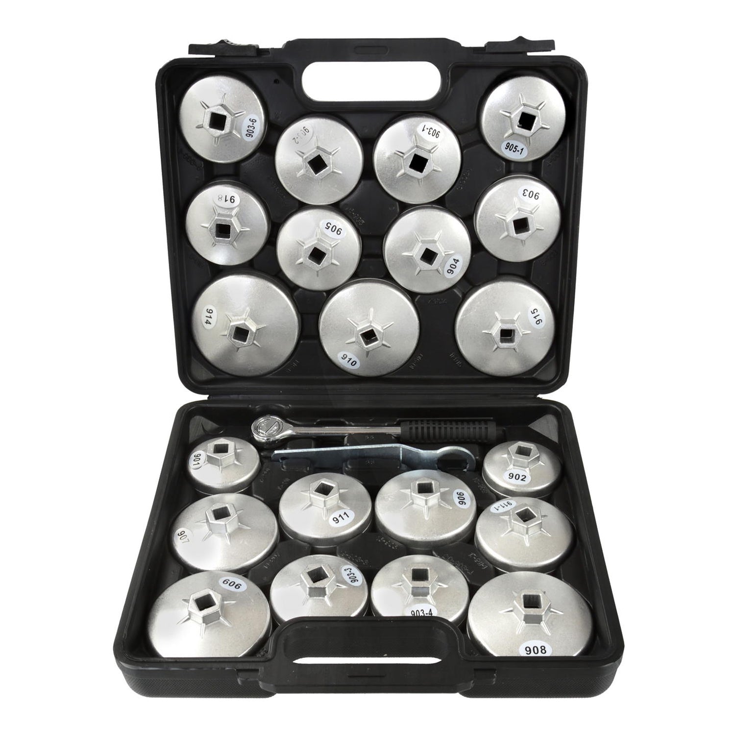 Set di chiavi per filtro olio 23 pezzi, 1/2" pollice, 27 mm, strumento di rimozione della presa del filtro dell'olio in alluminio per garage auto riparazione con custodia portaoggetti