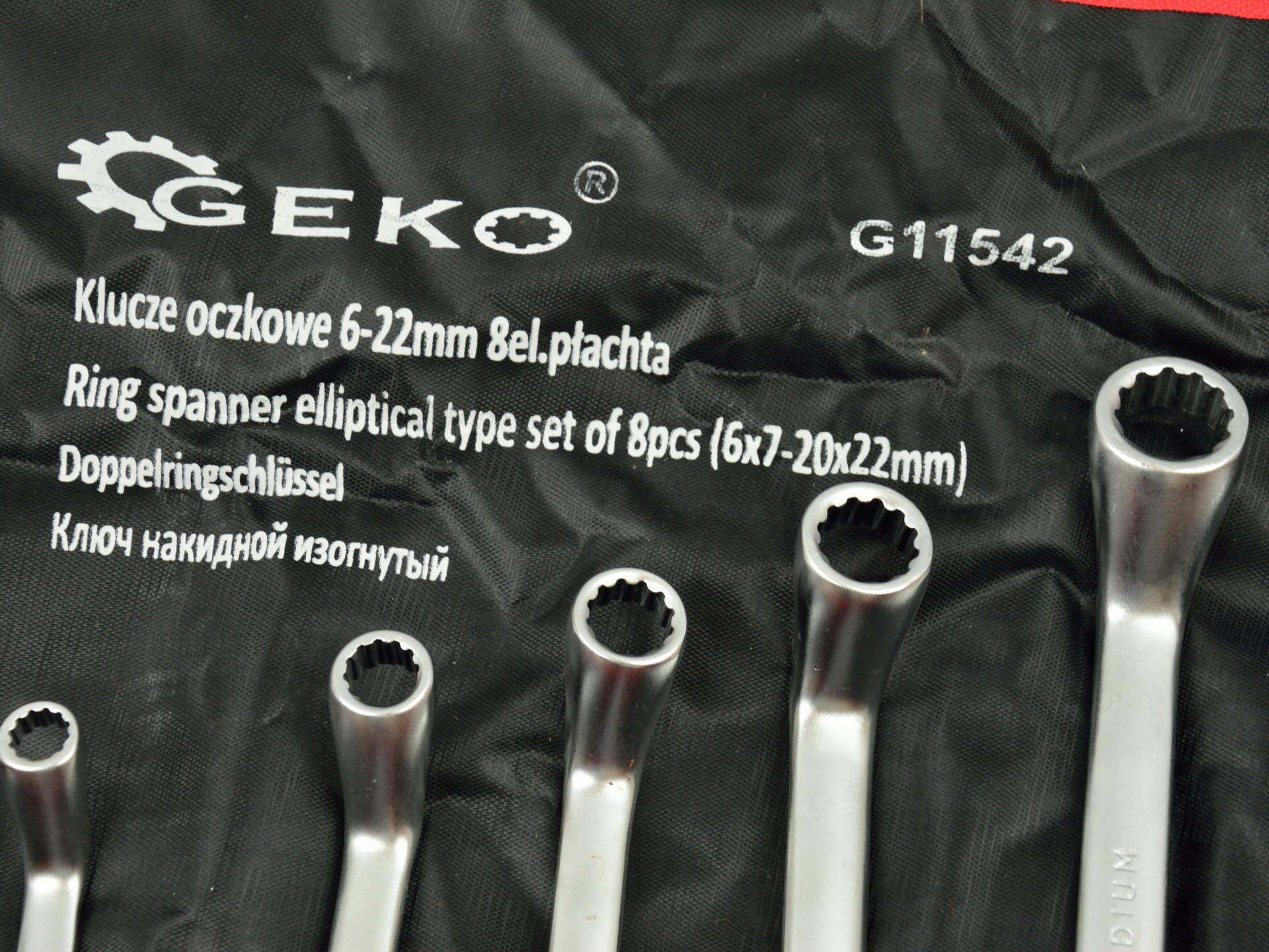 Set chiavi a doppio anello, gomito, incl. custodia arrotolabile, in acciaio Cr-V, 8 pezzi 6-22mm, Topmaster